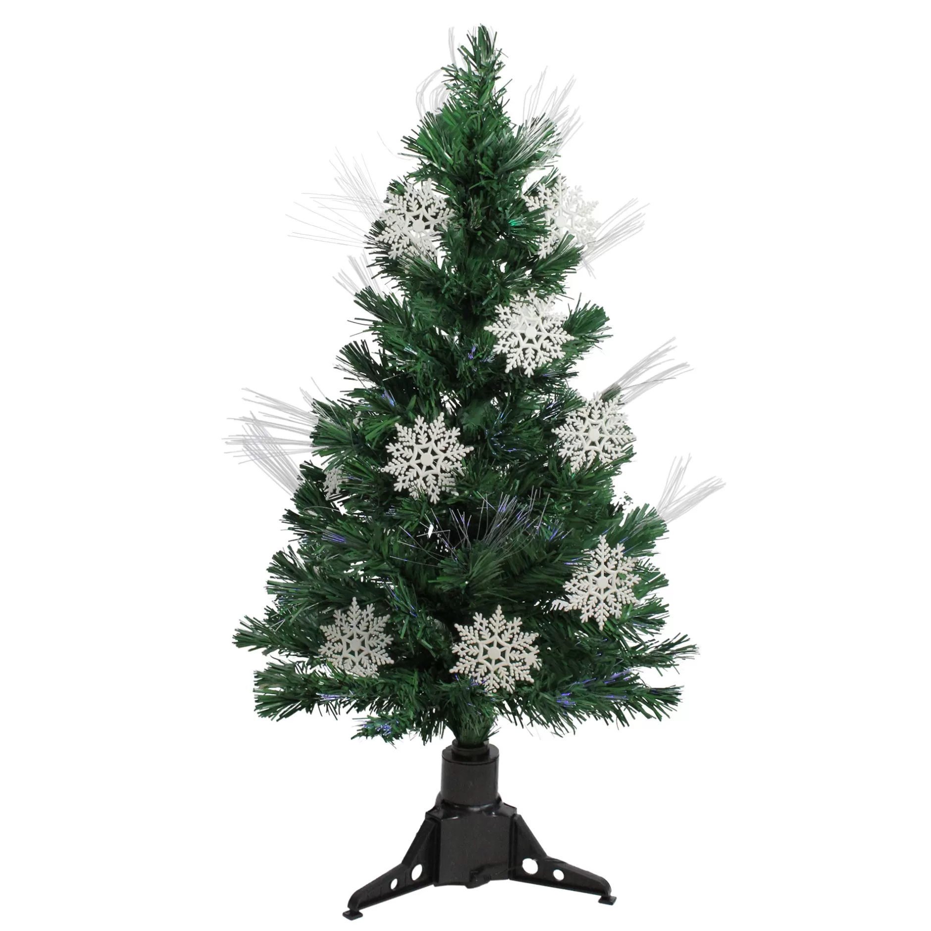 Online 3' Pre-Lit Fiber Optic Artificial Christmas Tree With White Snowflakes - Multi-Color Lights Fiber Optic
