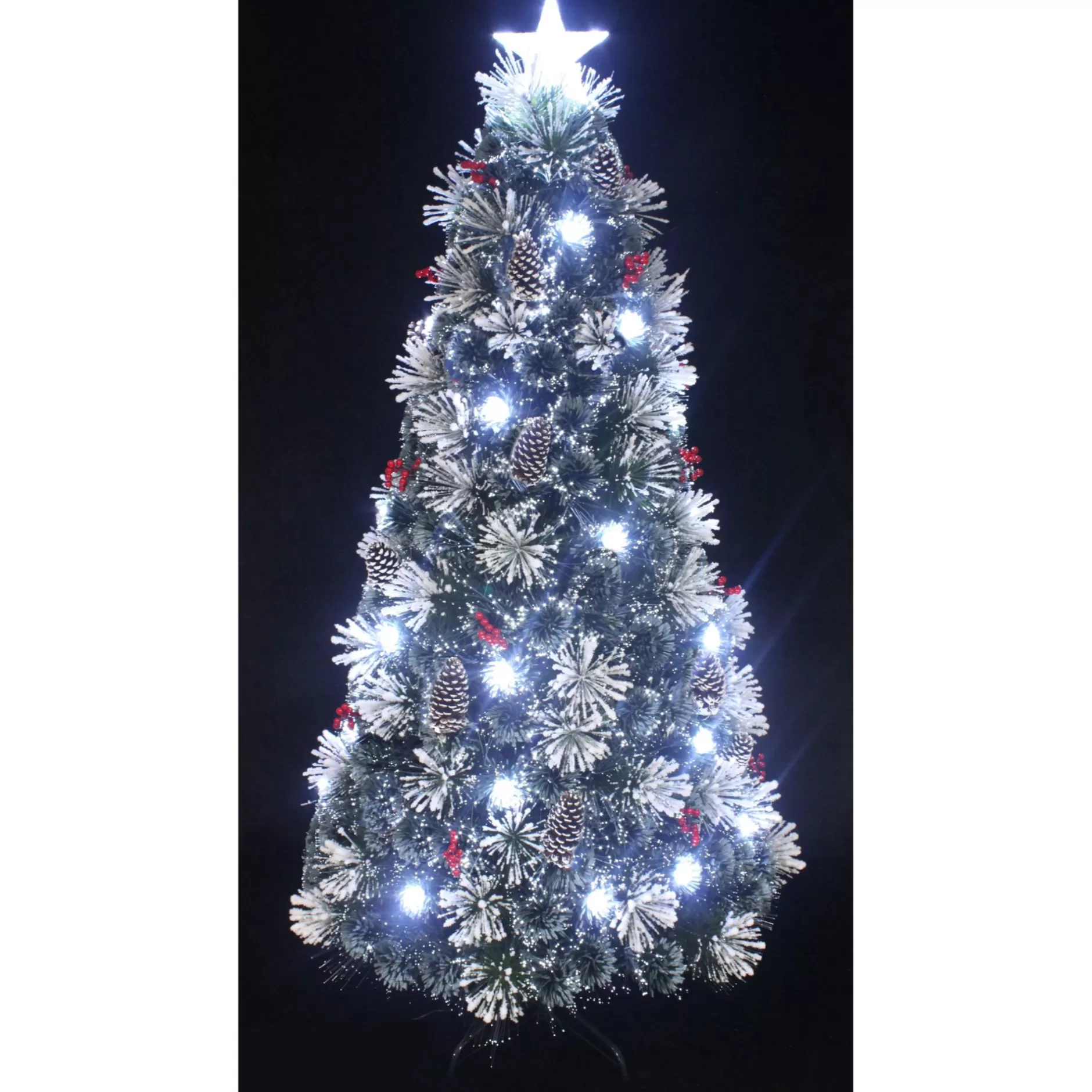 Store 6' Pre-Lit Fiber Optic Berries And Cones Artificial Christmas Tree, Led Lights Pre-Lit