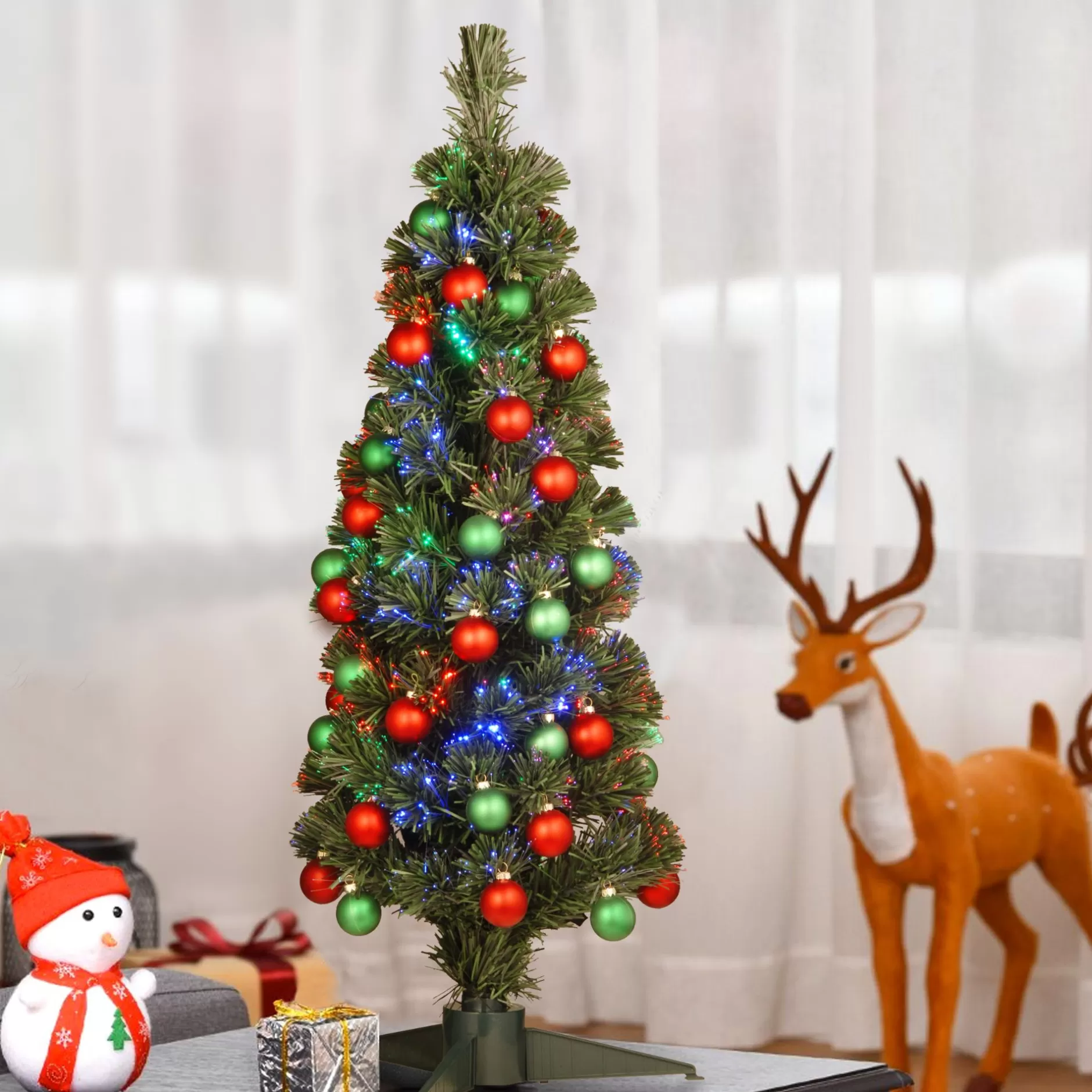 Best Sale 3' Pre-Lit Fiber Optic Fireworks Artificial Christmas Tree With Ball Ornaments, Multi Lights Fiber Optic