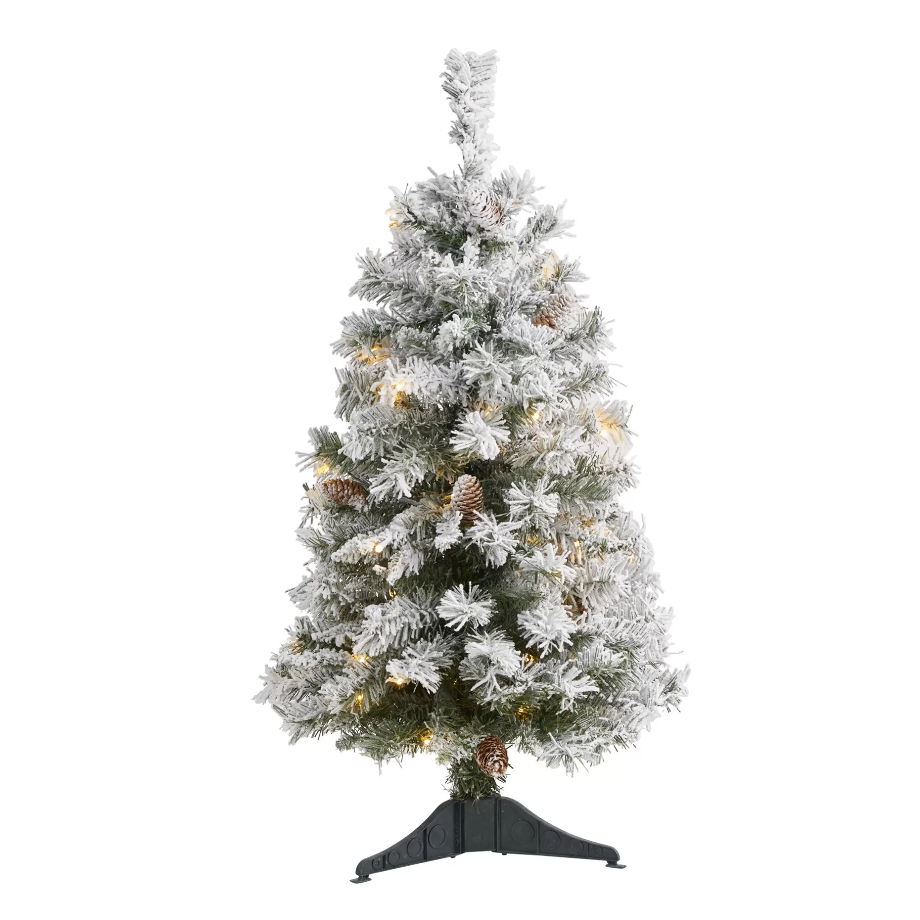 Cheap 3' Pre-Lit Flocked Artificial Christmas Pine Tree, Clear Led Lights Flocked