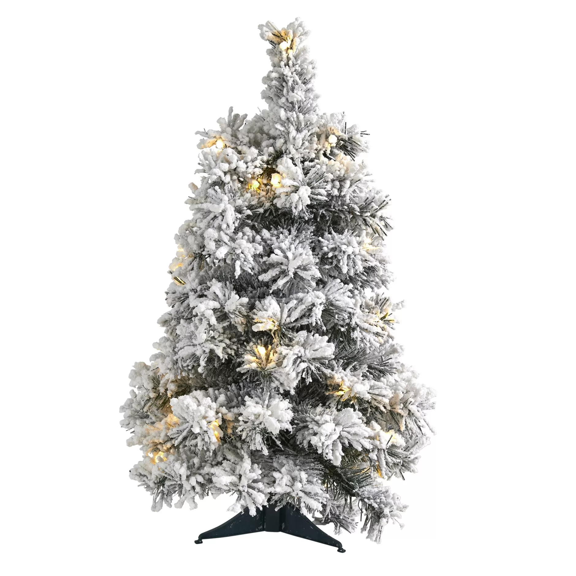 Outlet 2' Pre-Lit Flocked Artificial Christmas Pine Tree, Clear Led Lights Flocked