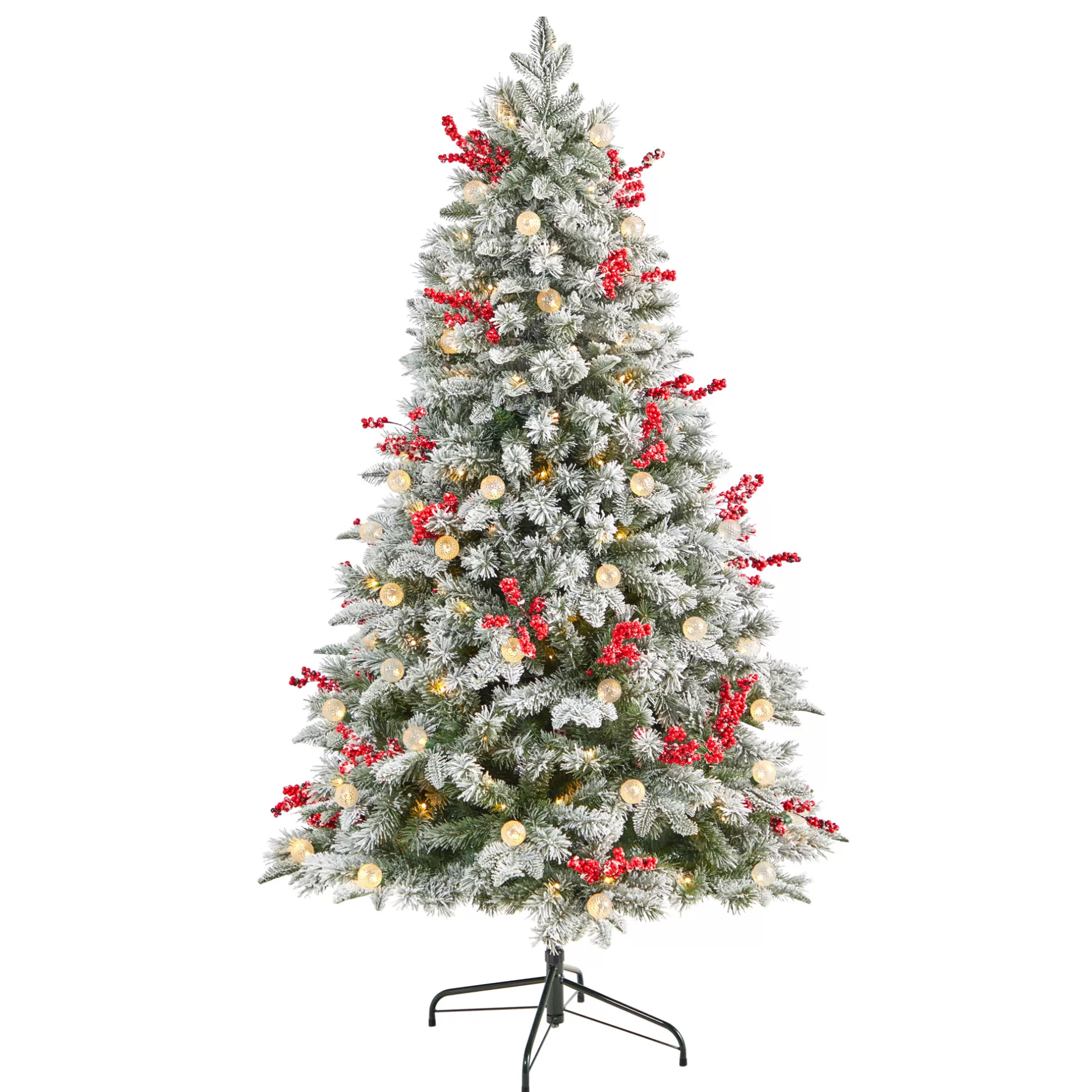 Best 6' Pre-Lit Flocked Artificial Christmas Tree, Warm Clear Led Lights Pre-Lit