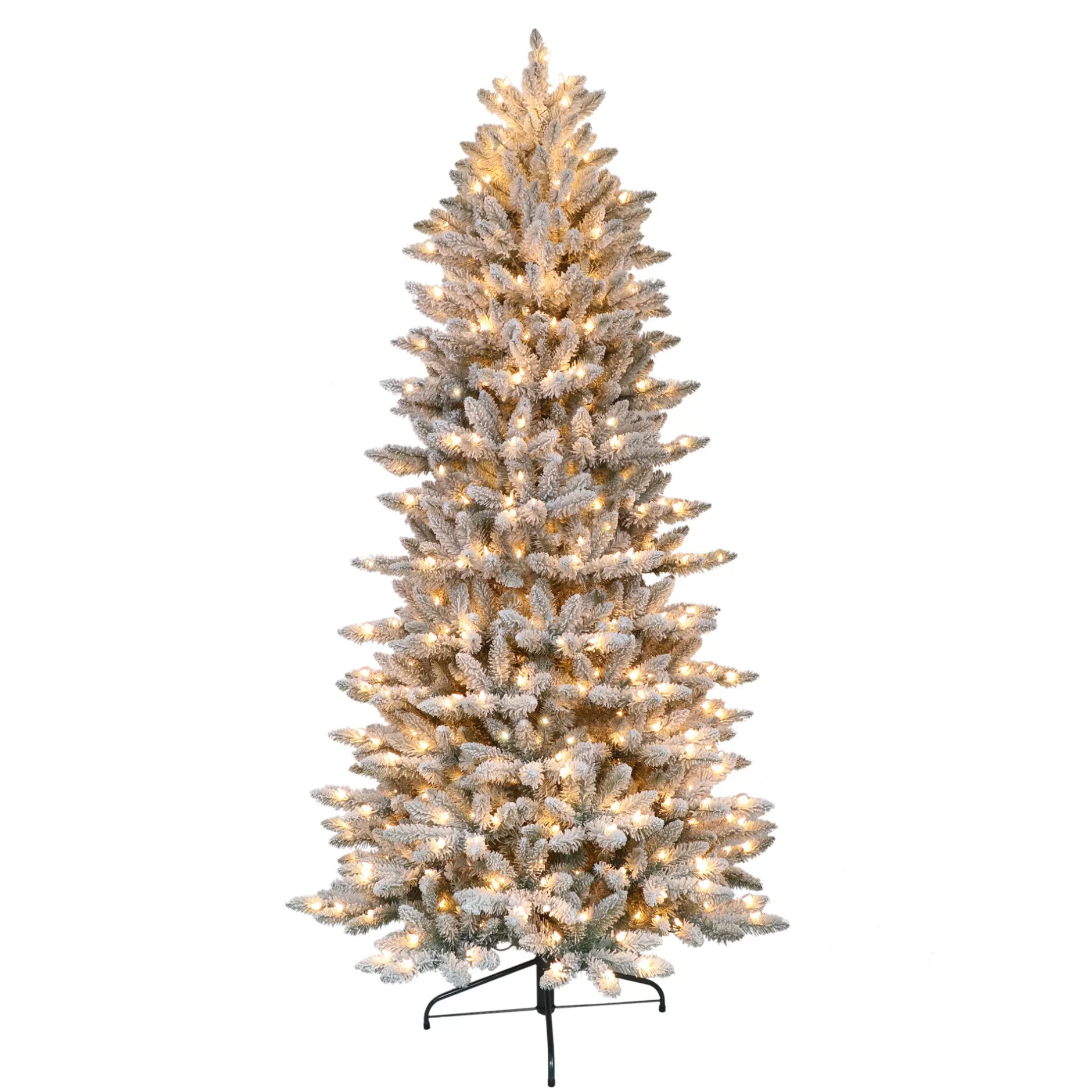 Shop 9' Pre-Lit Flocked Fir Artificial Slim Christmas Tree – Clear Lights Pre-Lit