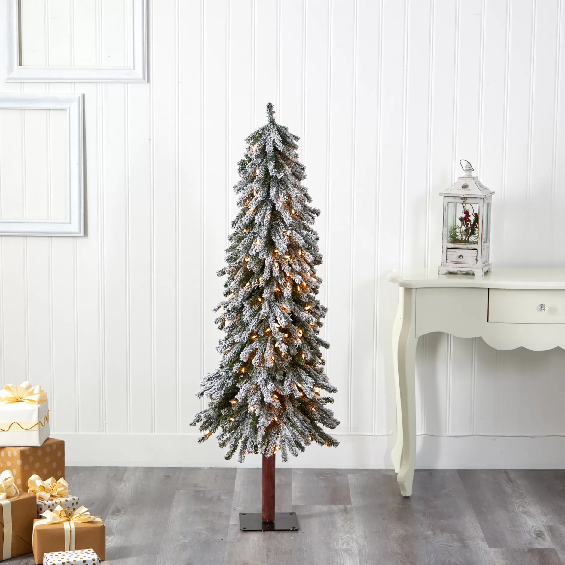 Shop 5' Pre-Lit Flocked Grand Alpine Artificial Christmas Tree, Warm Clear Led Lights Pre-Lit