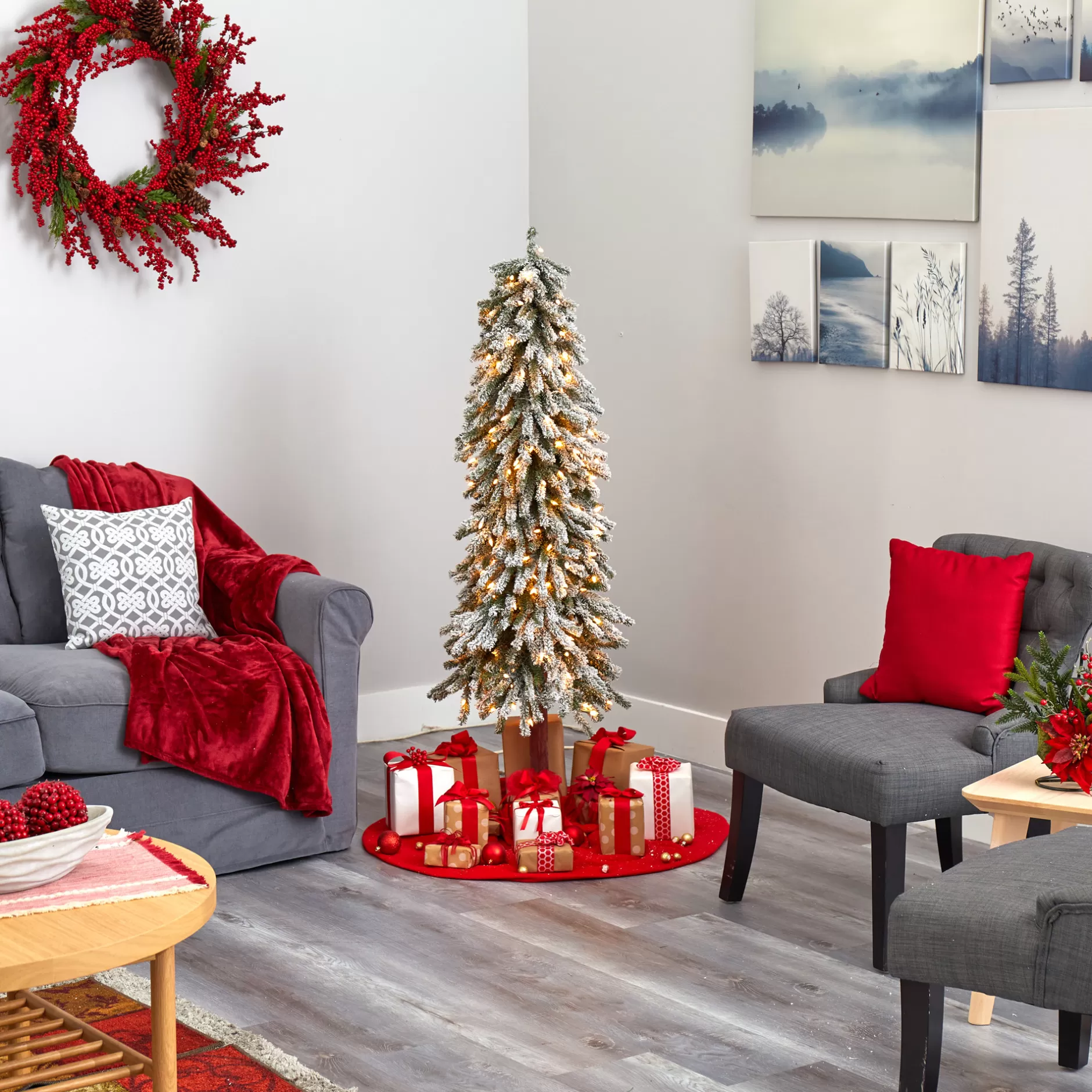 Shop 5' Pre-Lit Flocked Grand Alpine Artificial Christmas Tree, Warm Clear Led Lights Pre-Lit