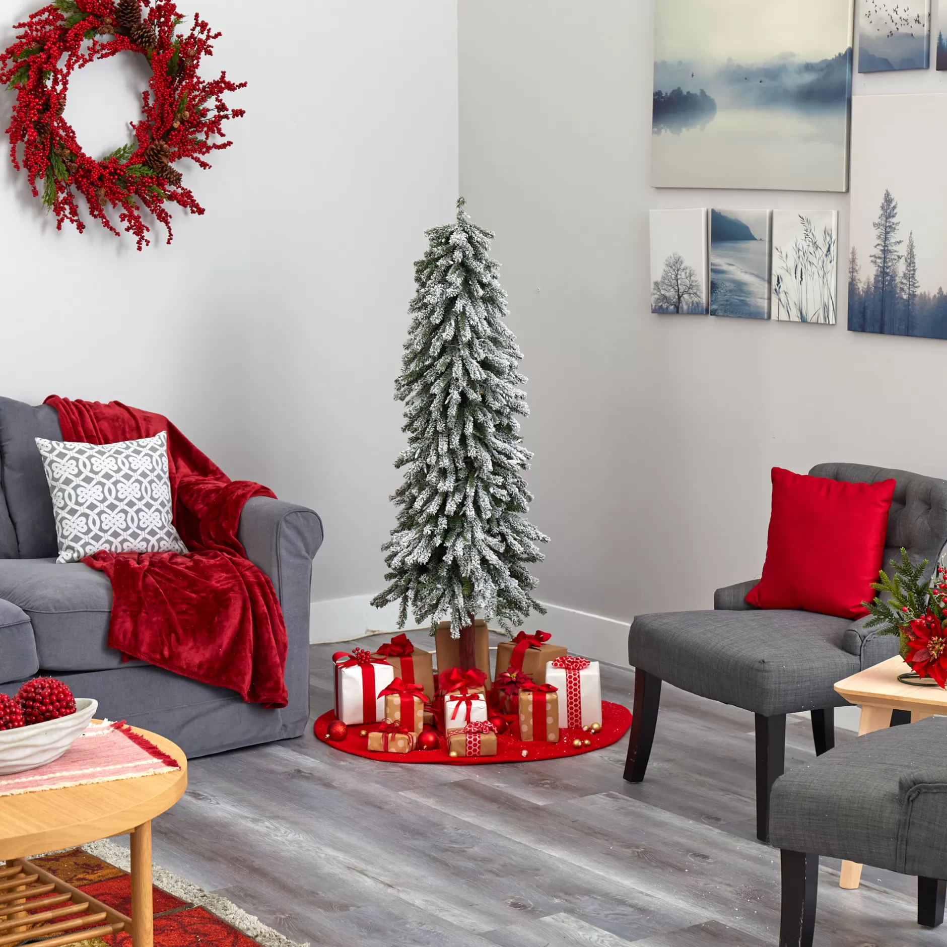 Shop 5' Pre-Lit Flocked Grand Alpine Artificial Christmas Tree, Warm Clear Led Lights Pre-Lit