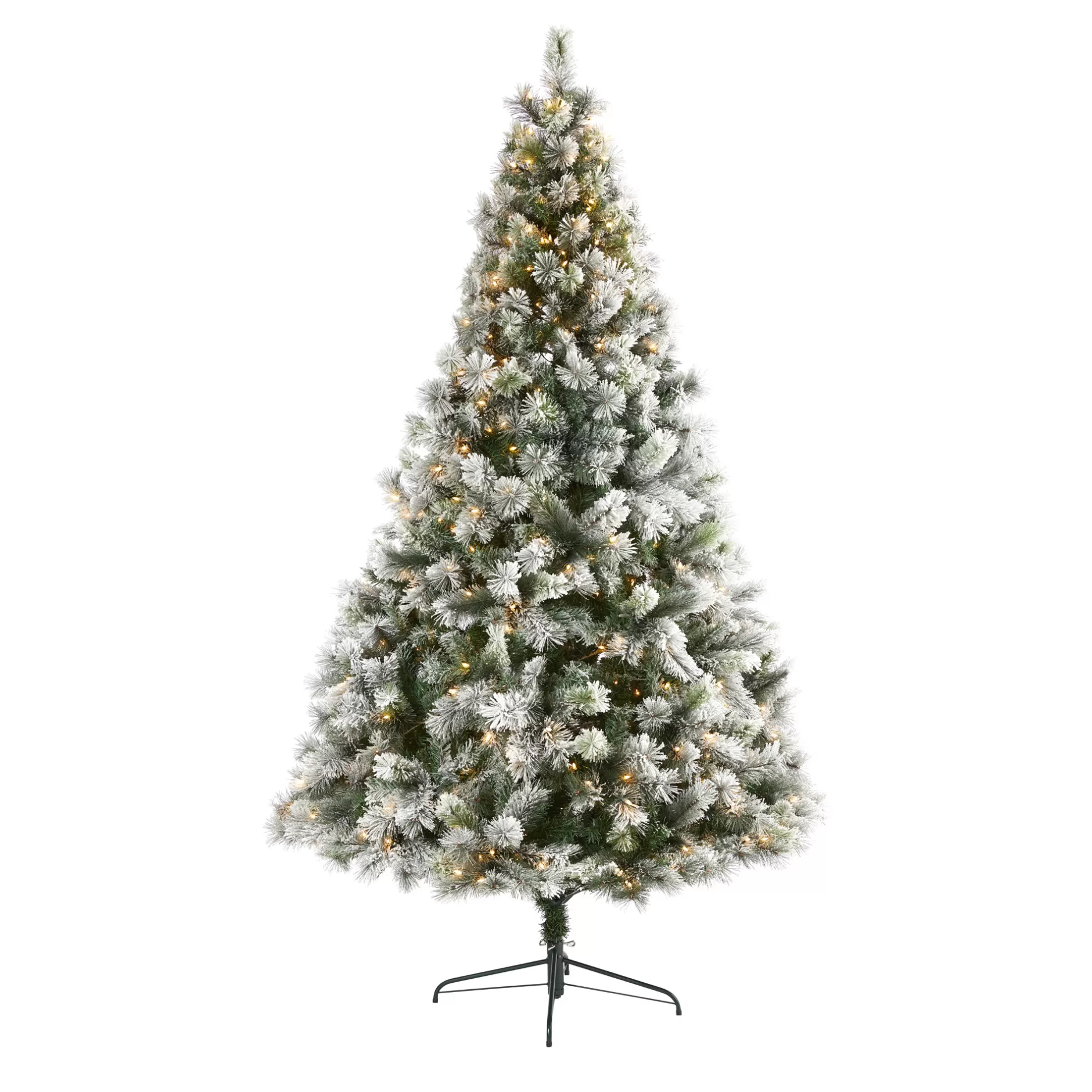 Best 8' Pre-Lit Flocked Oregon Pine Artificial Christmas Tree, Clear Led Lights Flocked