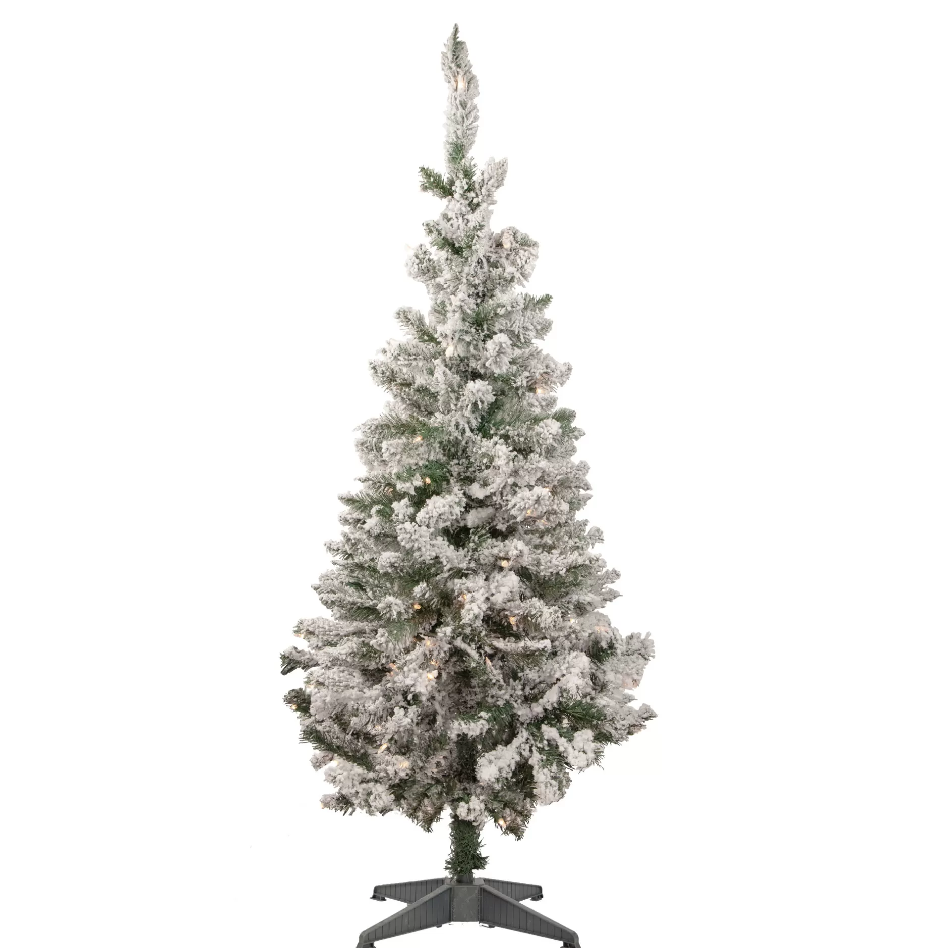 Cheap 4' Pre-Lit Flocked Pine Slim Artificial Christmas Tree, Clear Lights Flocked