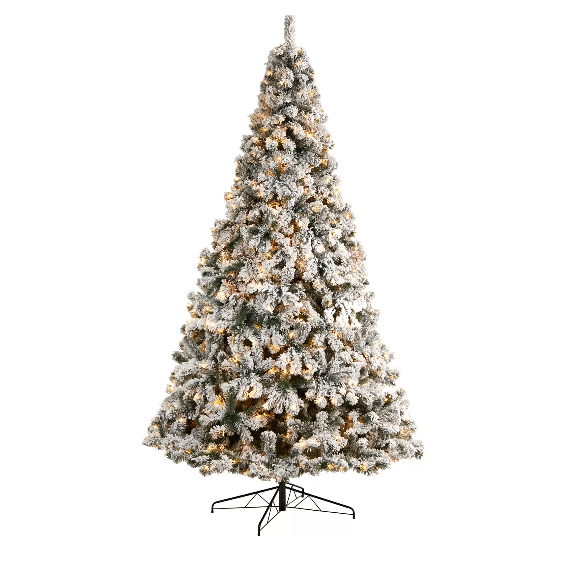 Cheap 10' Pre-Lit Flocked West Virginia Fir Artificial Christmas Tree, Warm Clear Led Lights Flocked