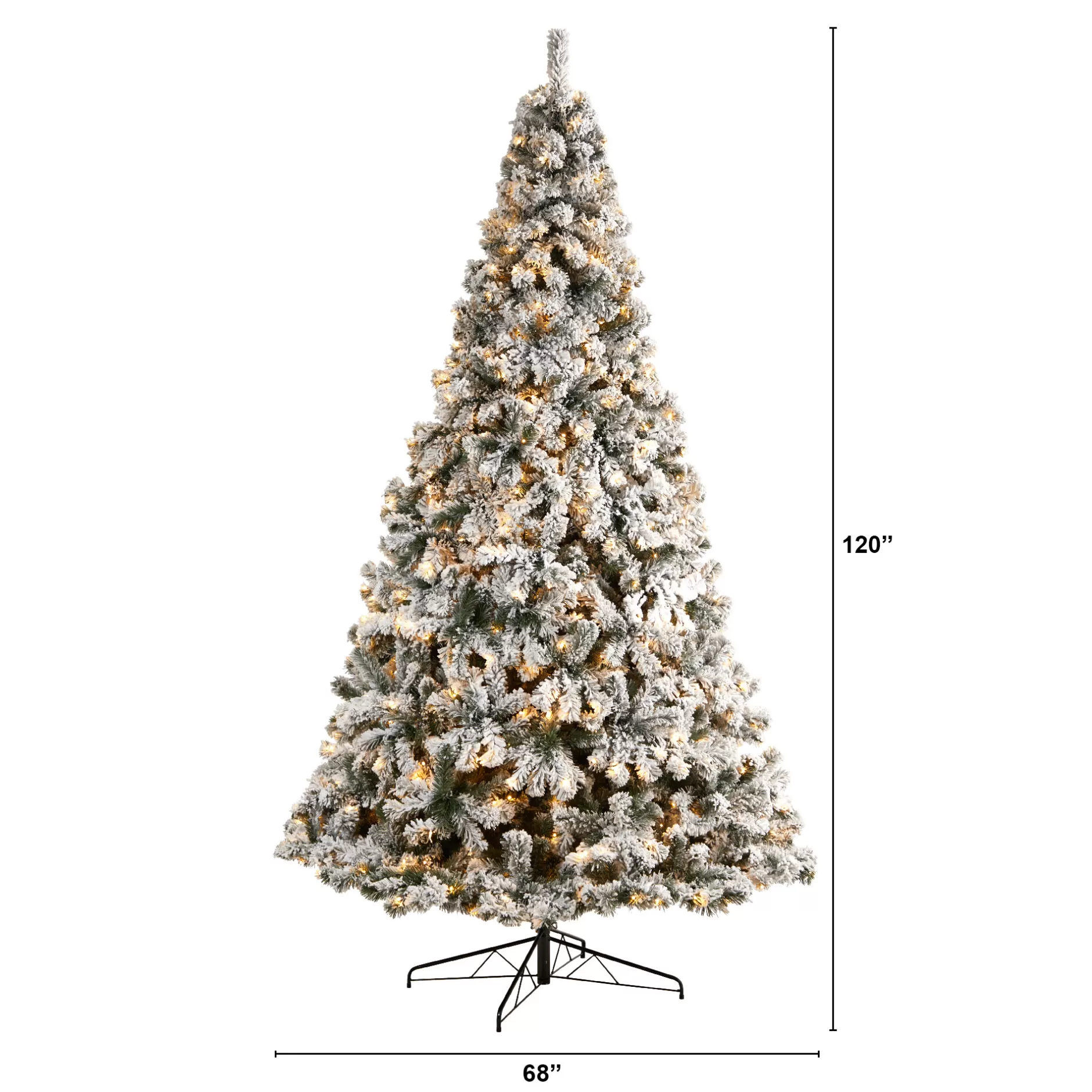 Cheap 10' Pre-Lit Flocked West Virginia Fir Artificial Christmas Tree, Warm Clear Led Lights Flocked