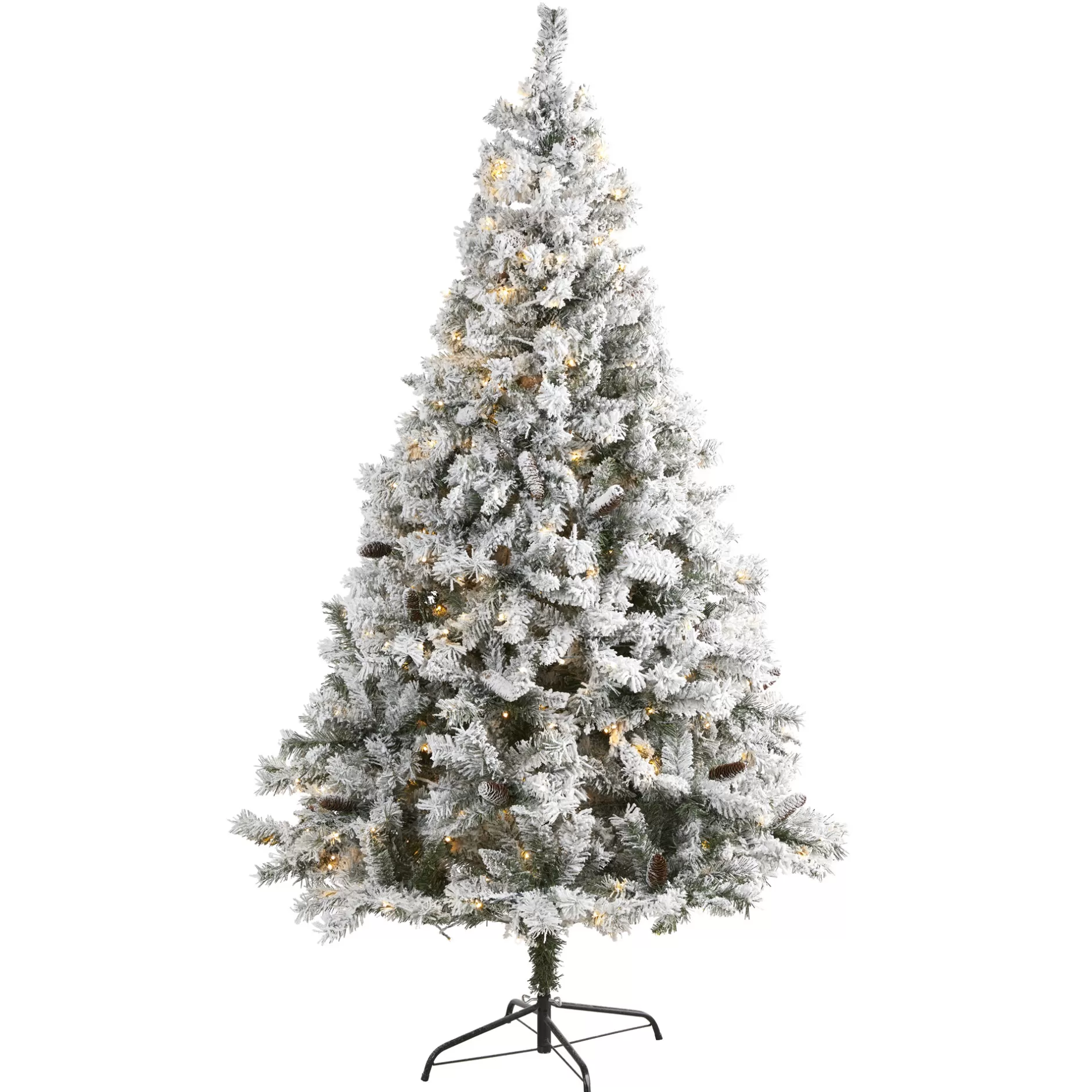 Fashion 7' Pre-Lit Flocked White Artificial Christmas Tree With Pinecones, Clear Led Lights Pre-Lit
