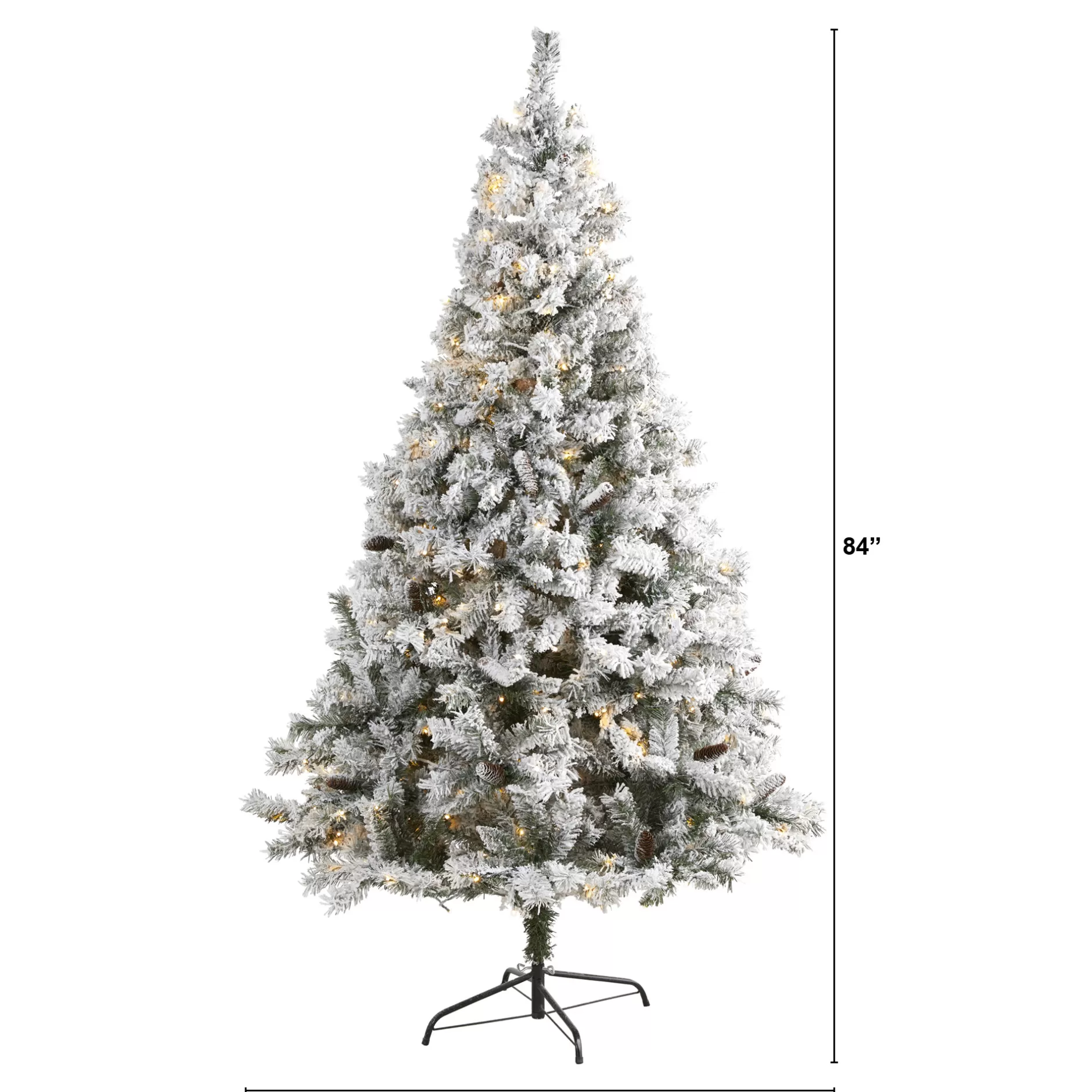 Fashion 7' Pre-Lit Flocked White Artificial Christmas Tree With Pinecones, Clear Led Lights Pre-Lit
