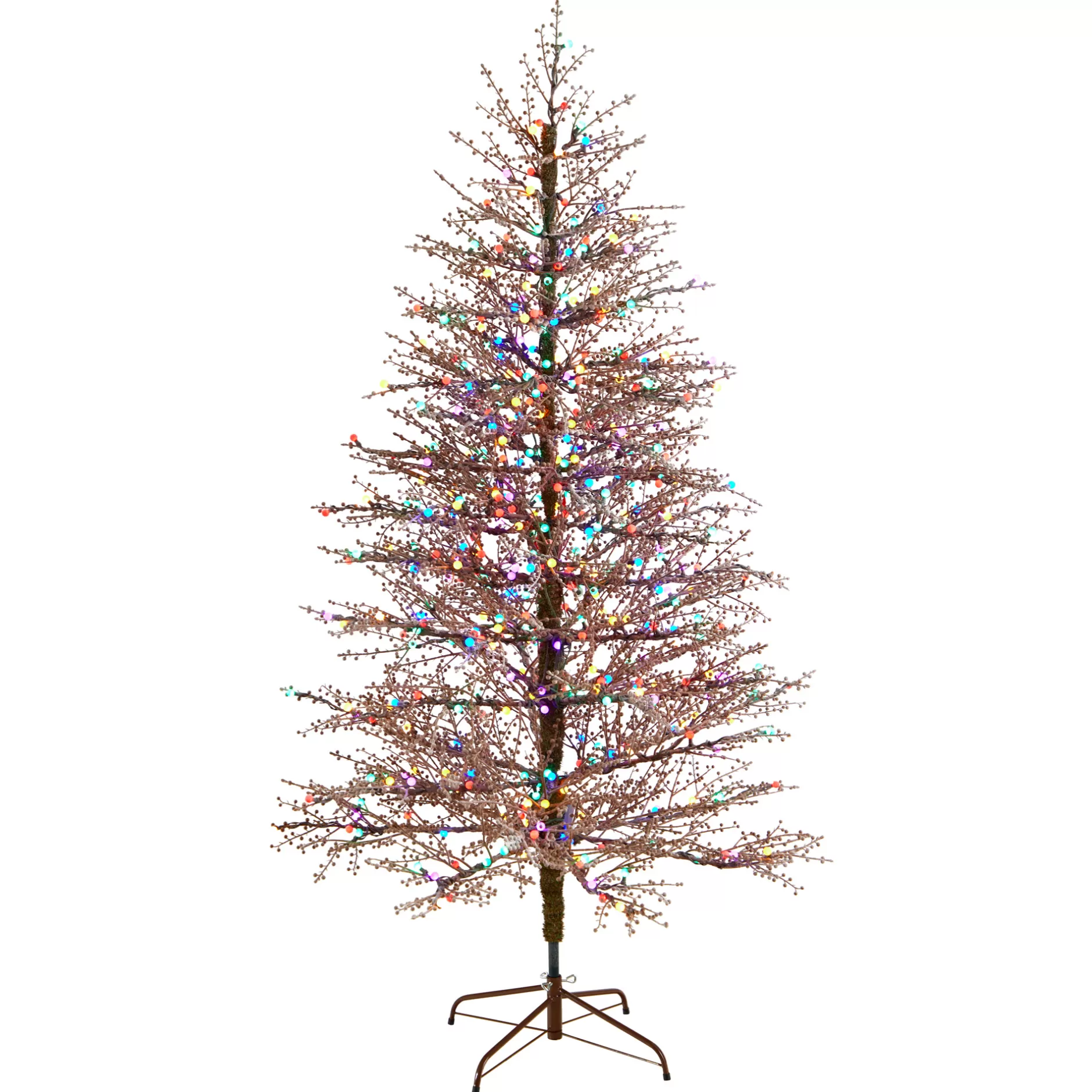 Hot 7' Pre-Lit Frosted Berry Twig Artificial Christmas Tree, Multicolor Lights Pre-Lit