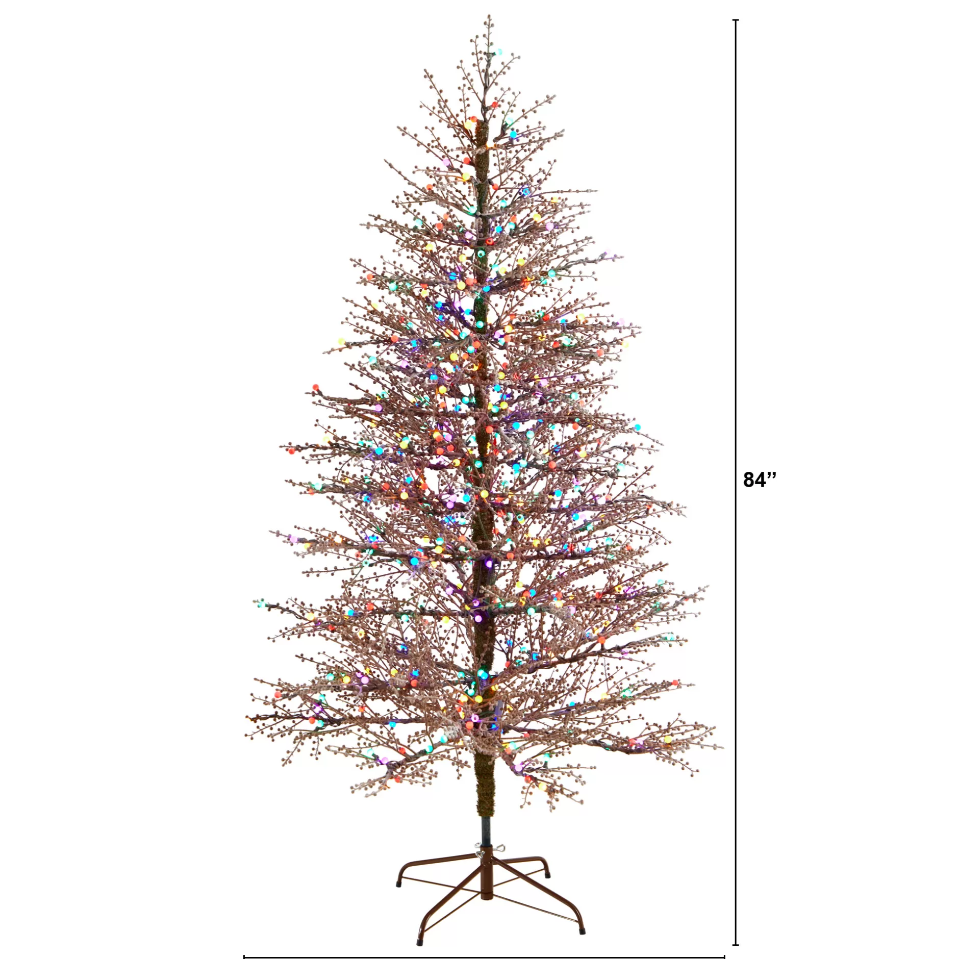 Hot 7' Pre-Lit Frosted Berry Twig Artificial Christmas Tree, Multicolor Lights Pre-Lit