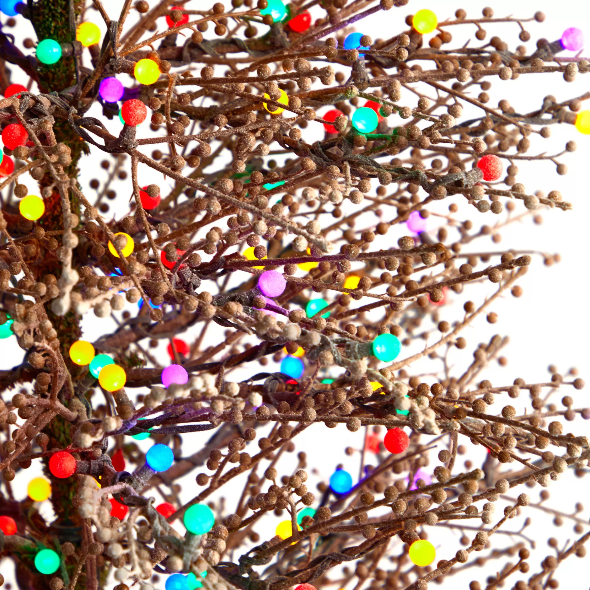 Hot 7' Pre-Lit Frosted Berry Twig Artificial Christmas Tree, Multicolor Lights Pre-Lit
