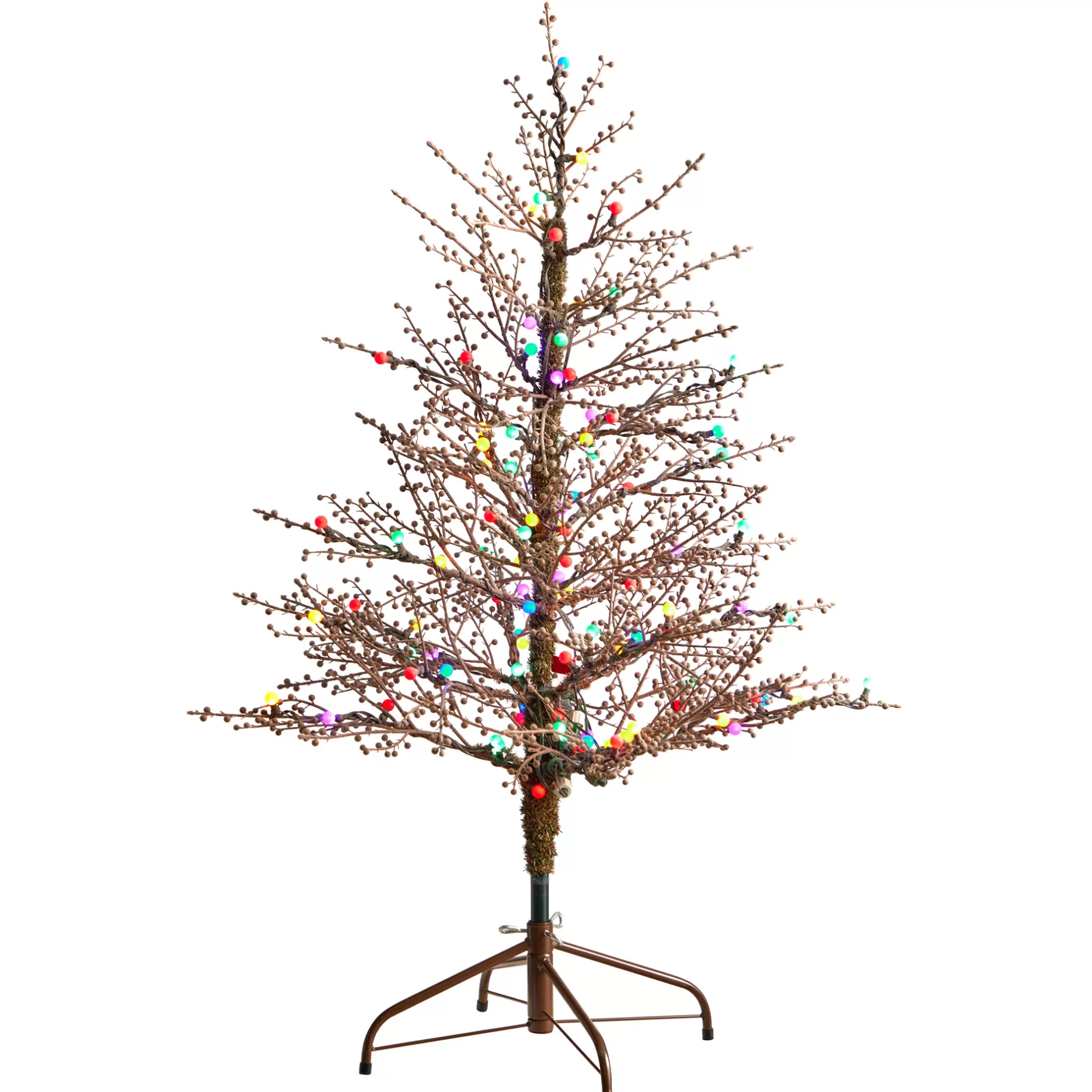 Best 4' Pre-Lit Frosted Berry Twig Artificial Christmas Tree, Multicolored Led Lights Pre-Lit