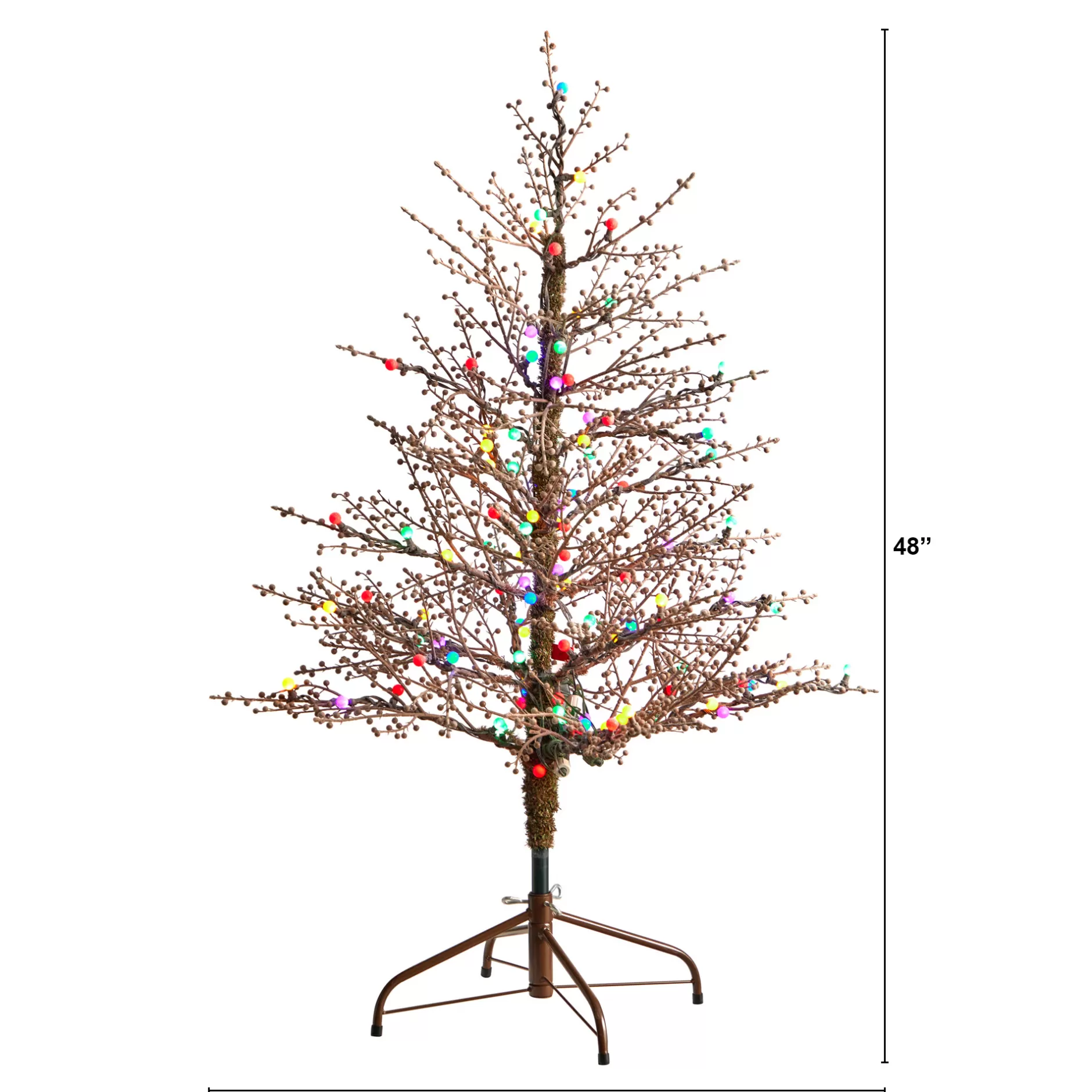 Best 4' Pre-Lit Frosted Berry Twig Artificial Christmas Tree, Multicolored Led Lights Pre-Lit