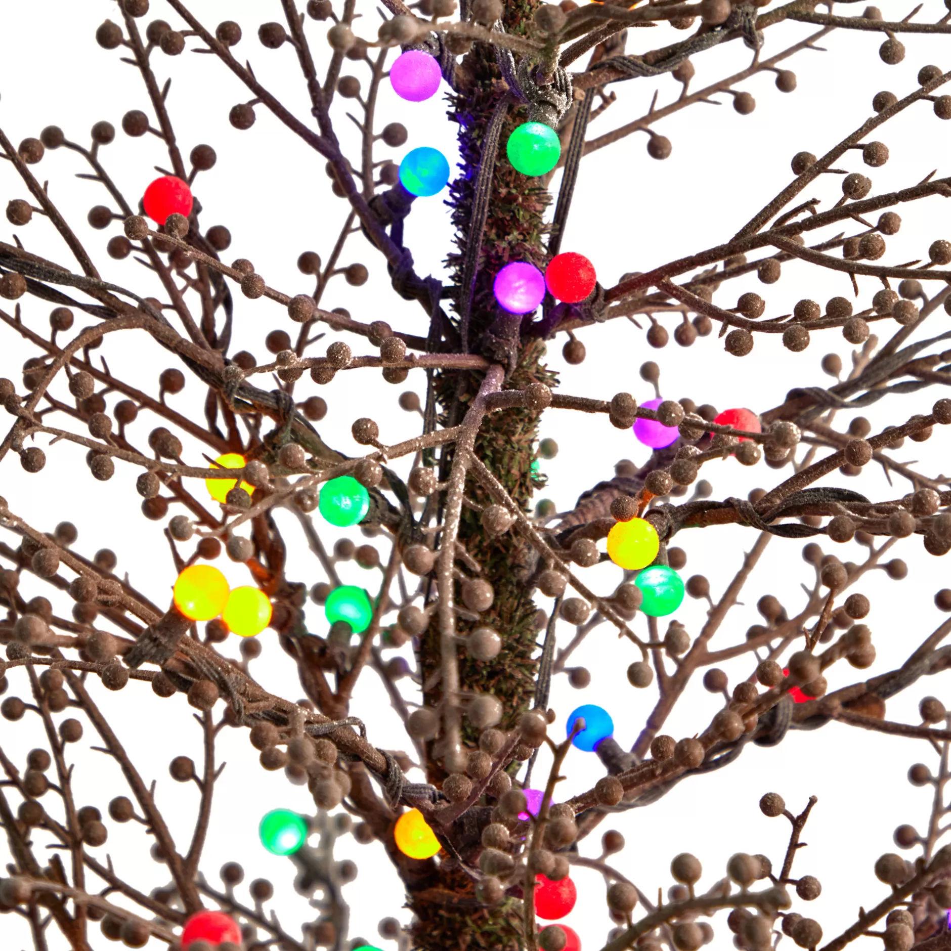 Best 4' Pre-Lit Frosted Berry Twig Artificial Christmas Tree, Multicolored Led Lights Pre-Lit