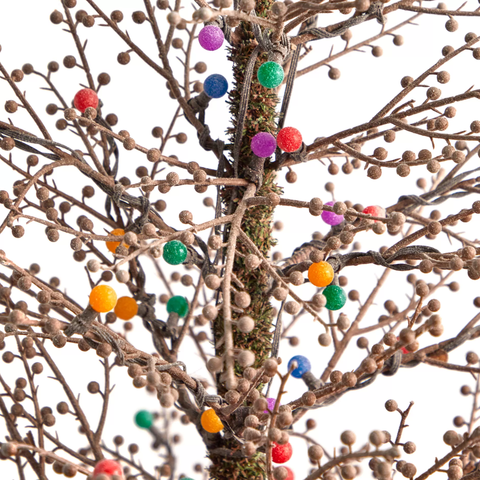 Best 4' Pre-Lit Frosted Berry Twig Artificial Christmas Tree, Multicolored Led Lights Pre-Lit