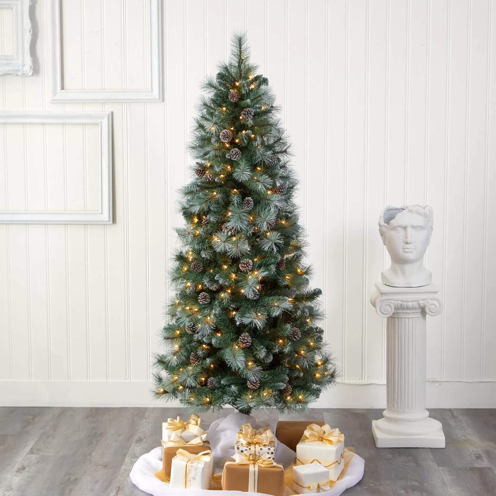 Best 6' Pre-Lit Frosted Columbia Pine Artificial Christmas Tree, Clear Led Lights Flocked