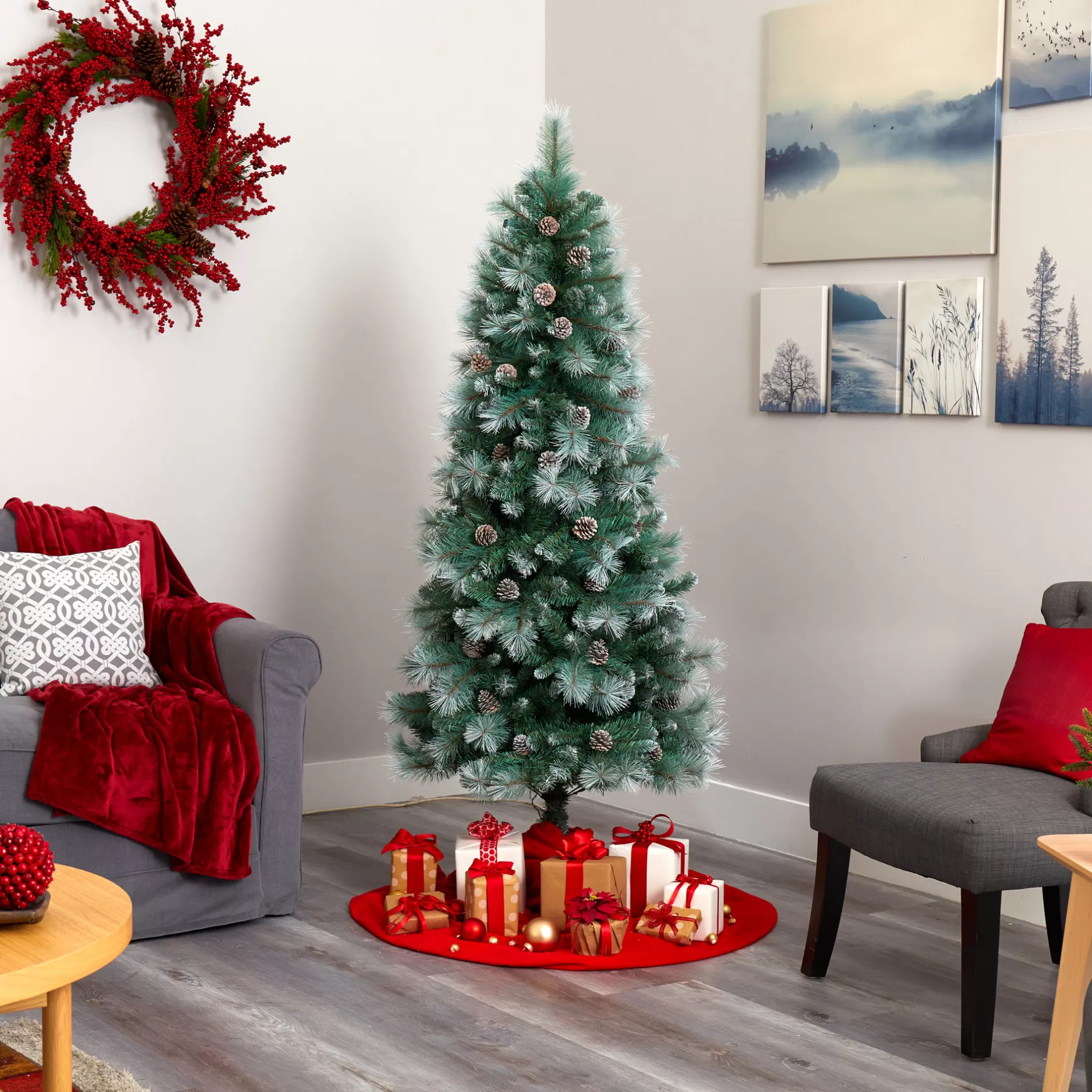 Best 6' Pre-Lit Frosted Columbia Pine Artificial Christmas Tree, Clear Led Lights Flocked