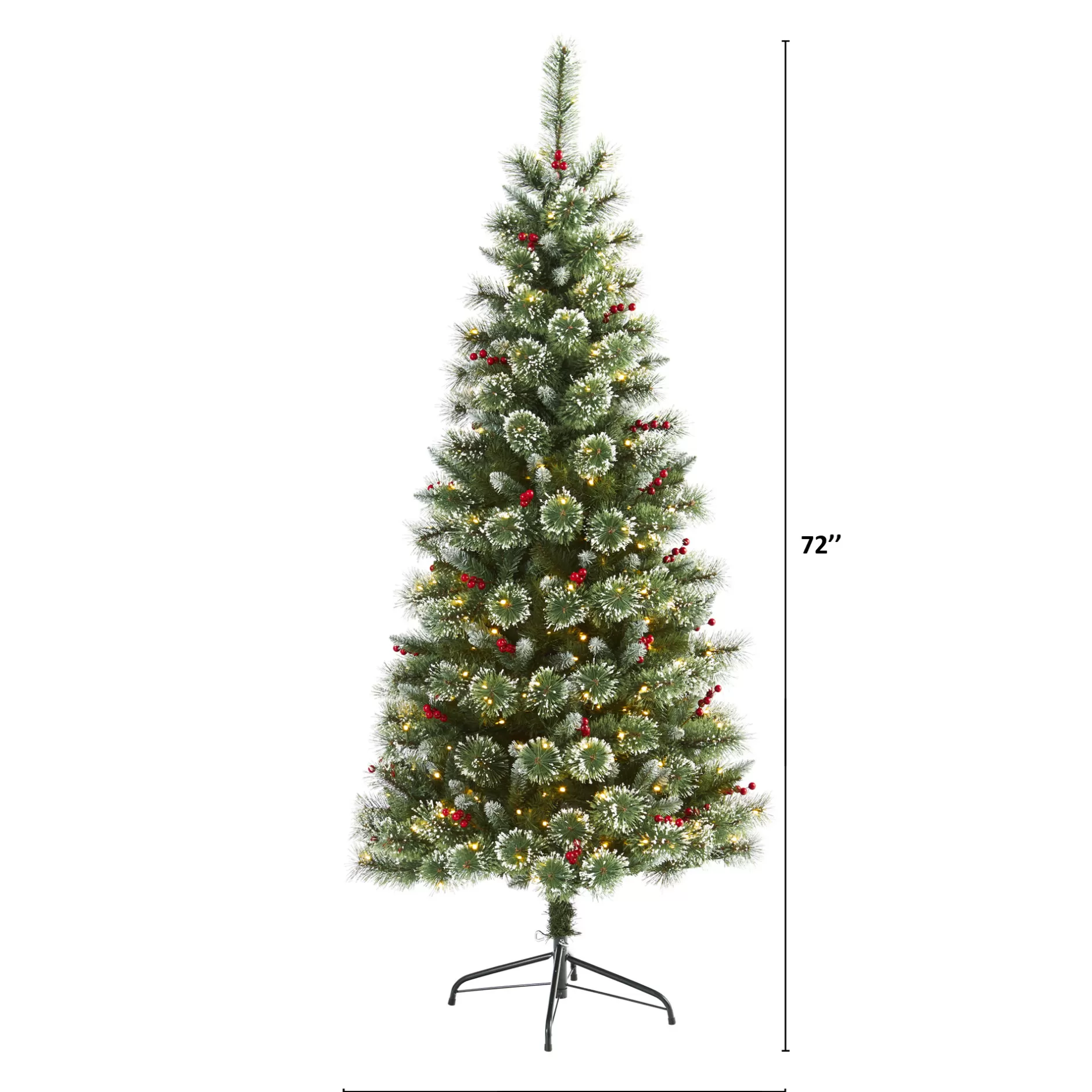 Best 6' Pre-Lit Frosted Swiss Pine And Berries Artificial Christmas Tree, Clear Led Lights Flocked