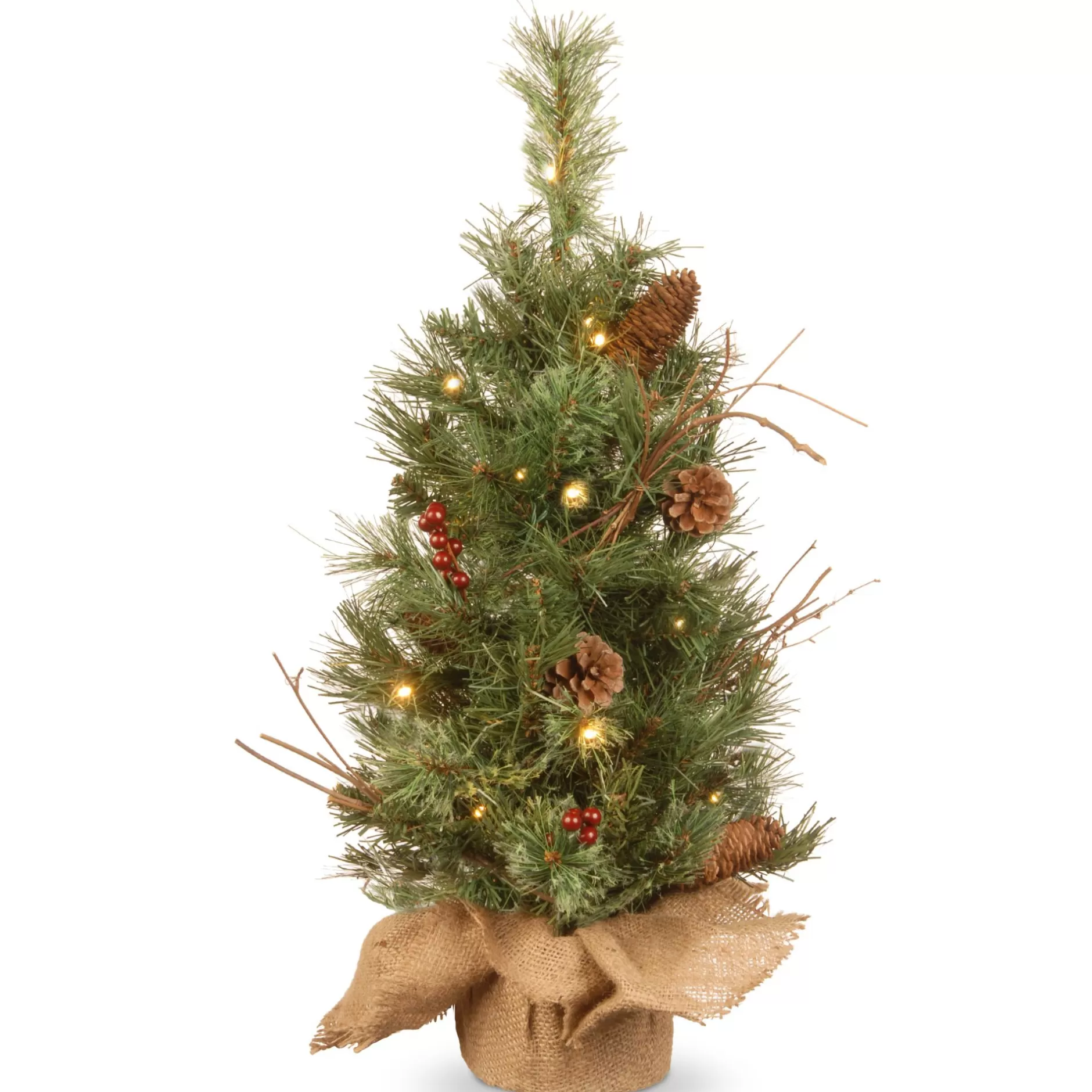 Cheap 2' Pre-Lit Full Glistening Pine Artificial Christmas Tree - Warm White Led Lights Pre-Lit