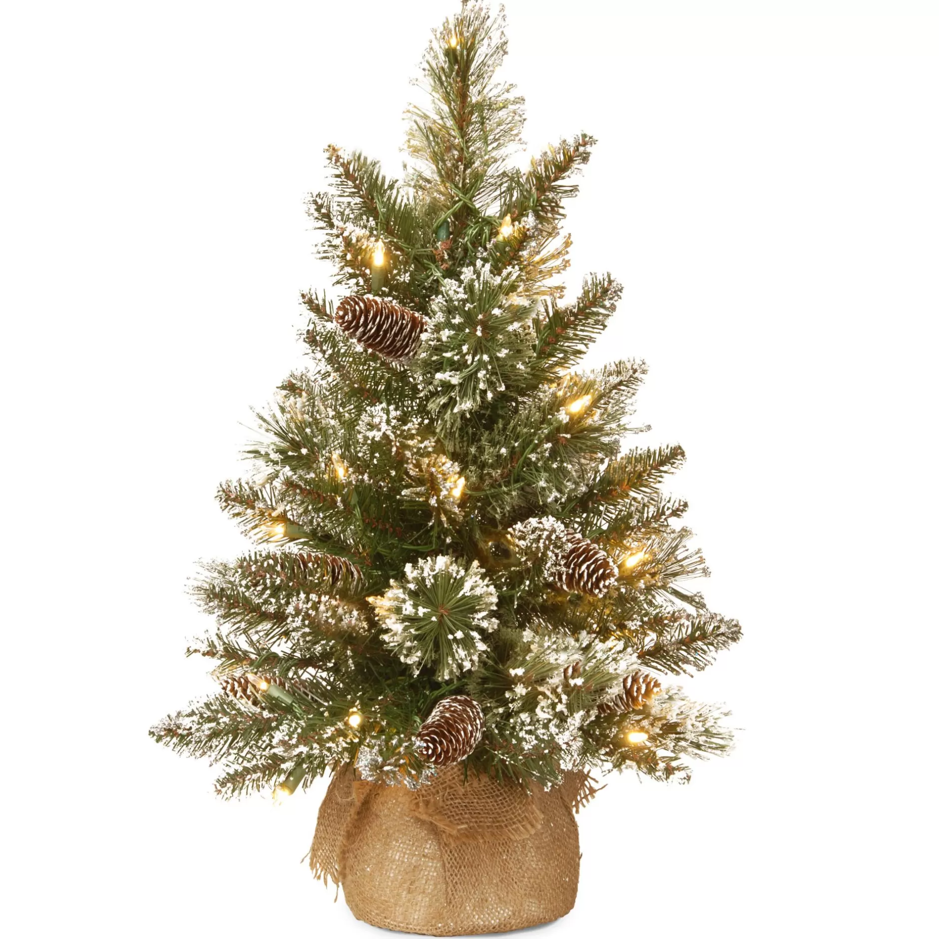 Hot 2' Pre-Lit Full Glittery Bristle Pine Artificial Christmas Tree - Warm White Led Lights Pre-Lit