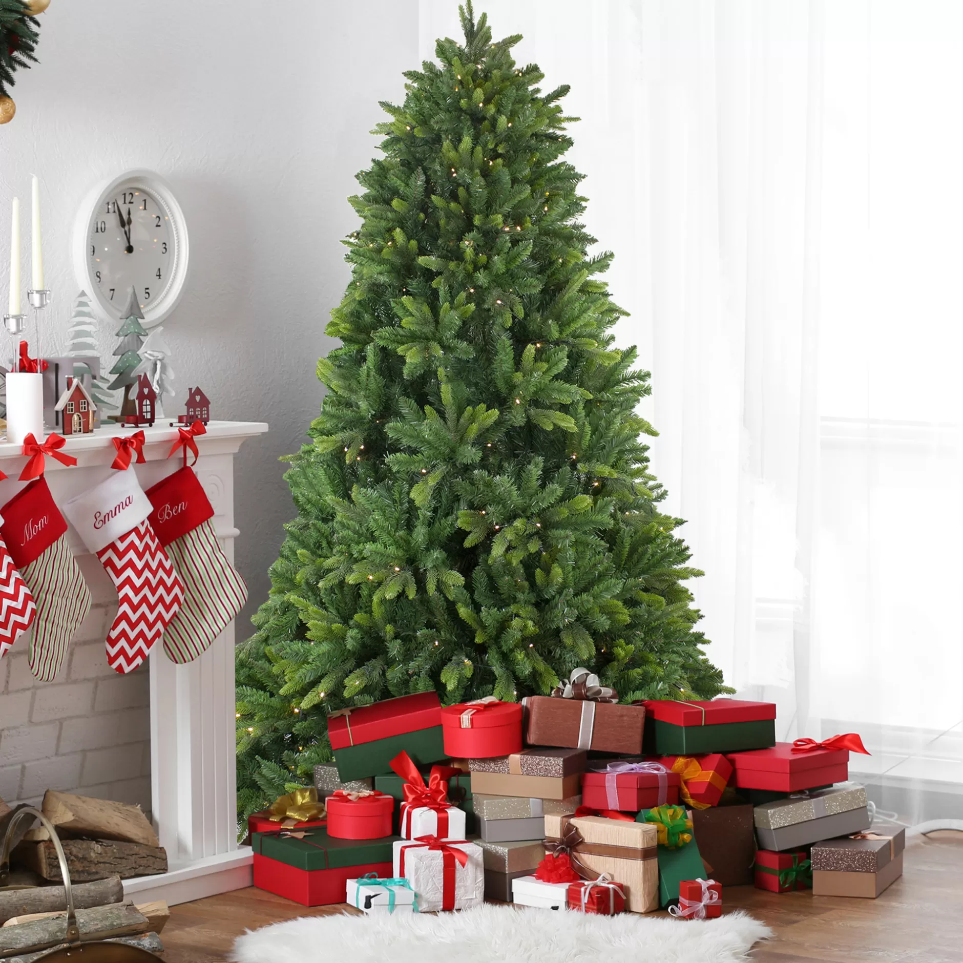 Store 7.5' Pre-Lit Full Gunnison Pine Artificial Christmas Tree - Warm White Led Lights Pre-Lit