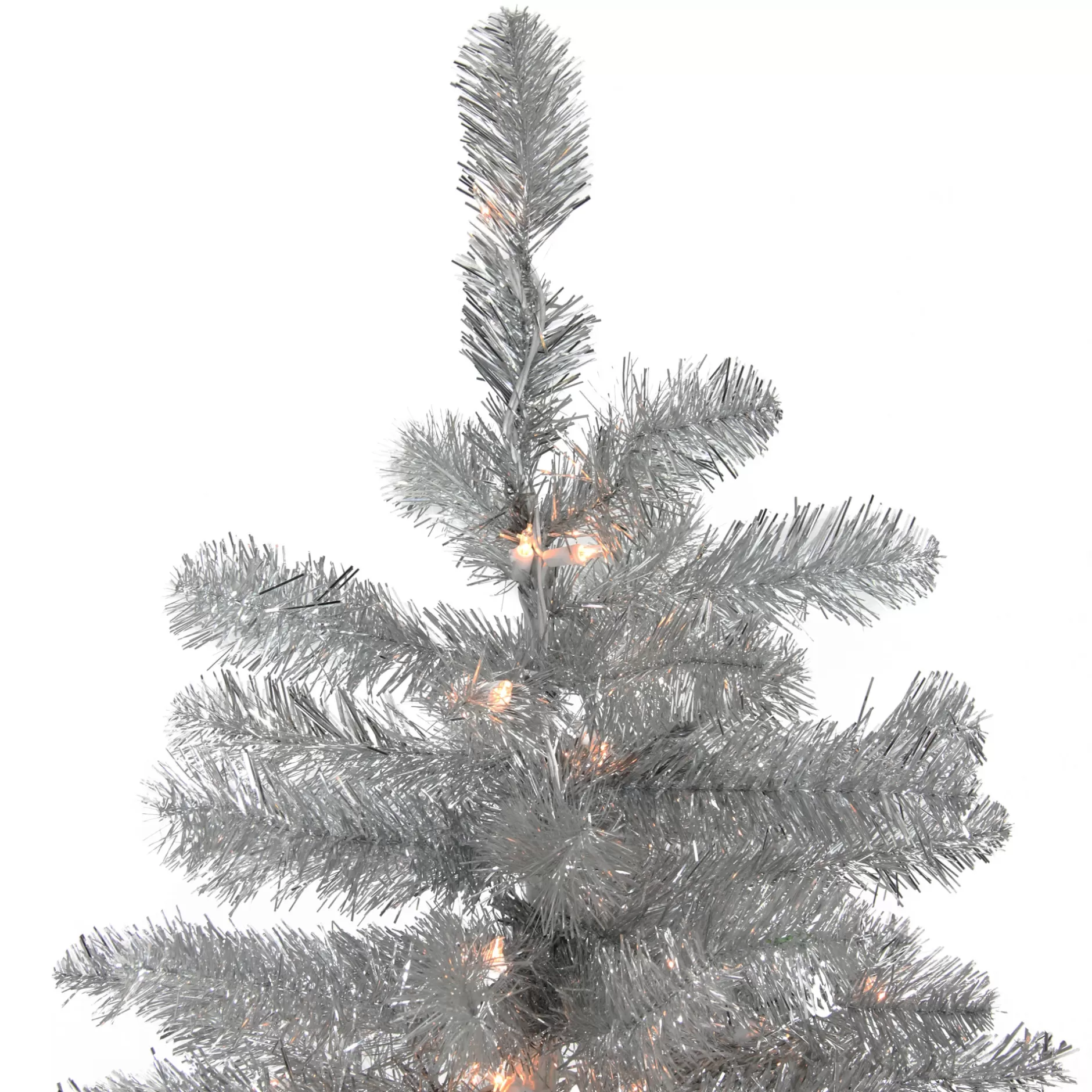 New 7.5' Pre-Lit Full Metallic Tinsel Artificial Christmas Tree, Clear Lights Colorful