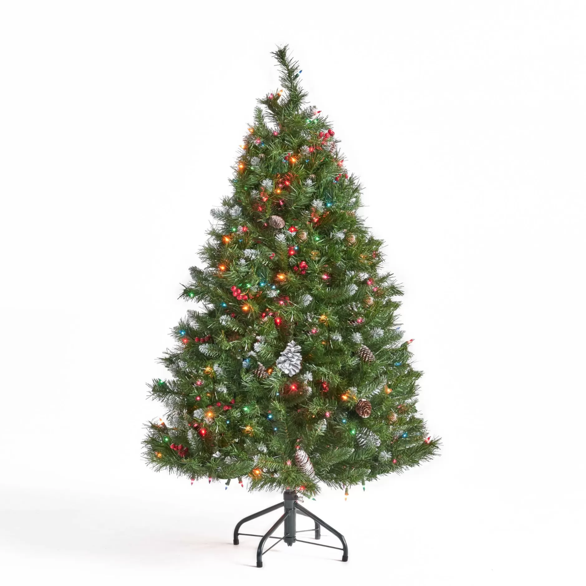 Shop 4.5' Pre-Lit Full Mixed Spruce Artificial Christmas Tree With Frosted Branches - Multicolor Lights Pre-Lit