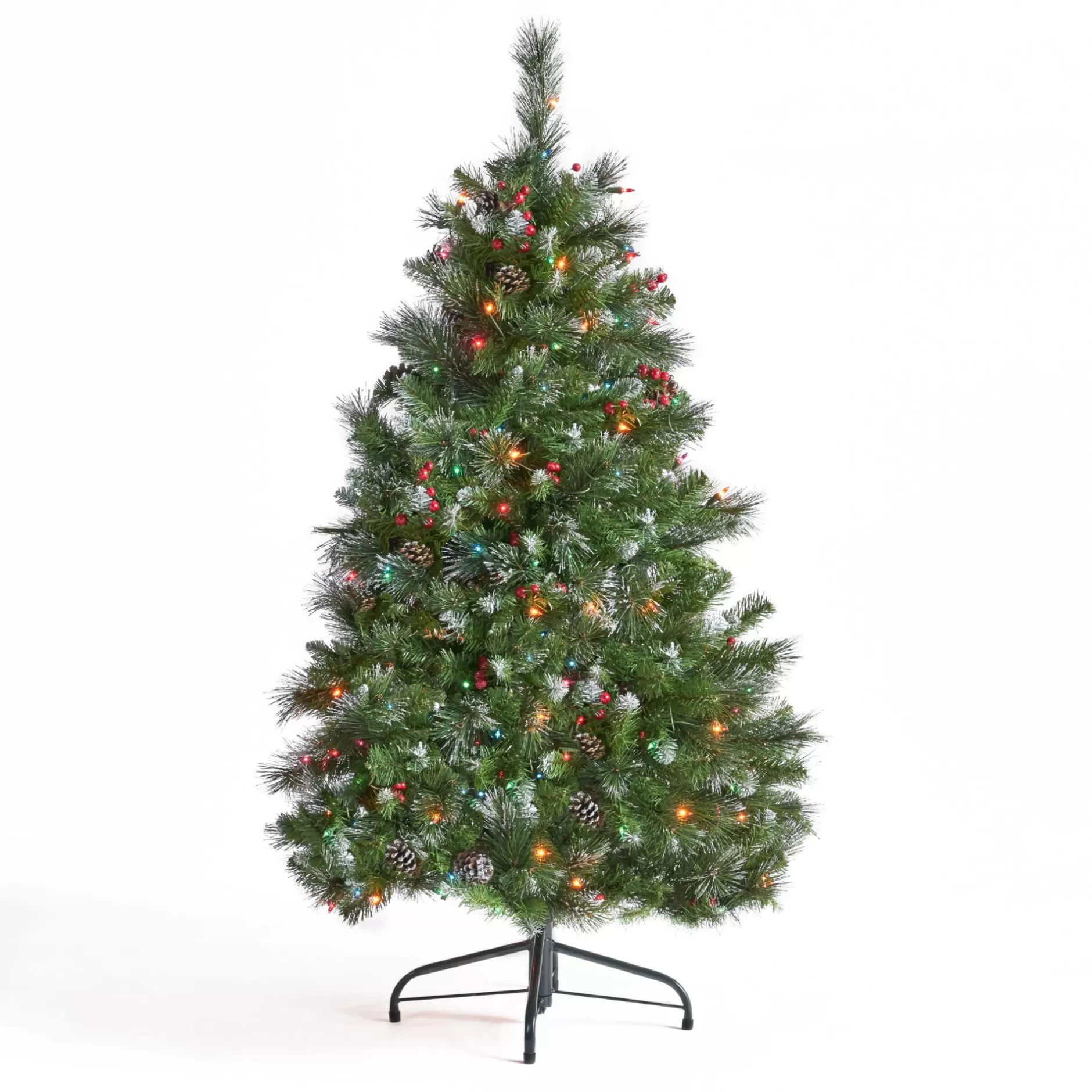 New 4.5' Pre-Lit Full Mixed Spruce Artificial Christmas Tree With Glittered Branches - Multicolor Lights Pre-Lit