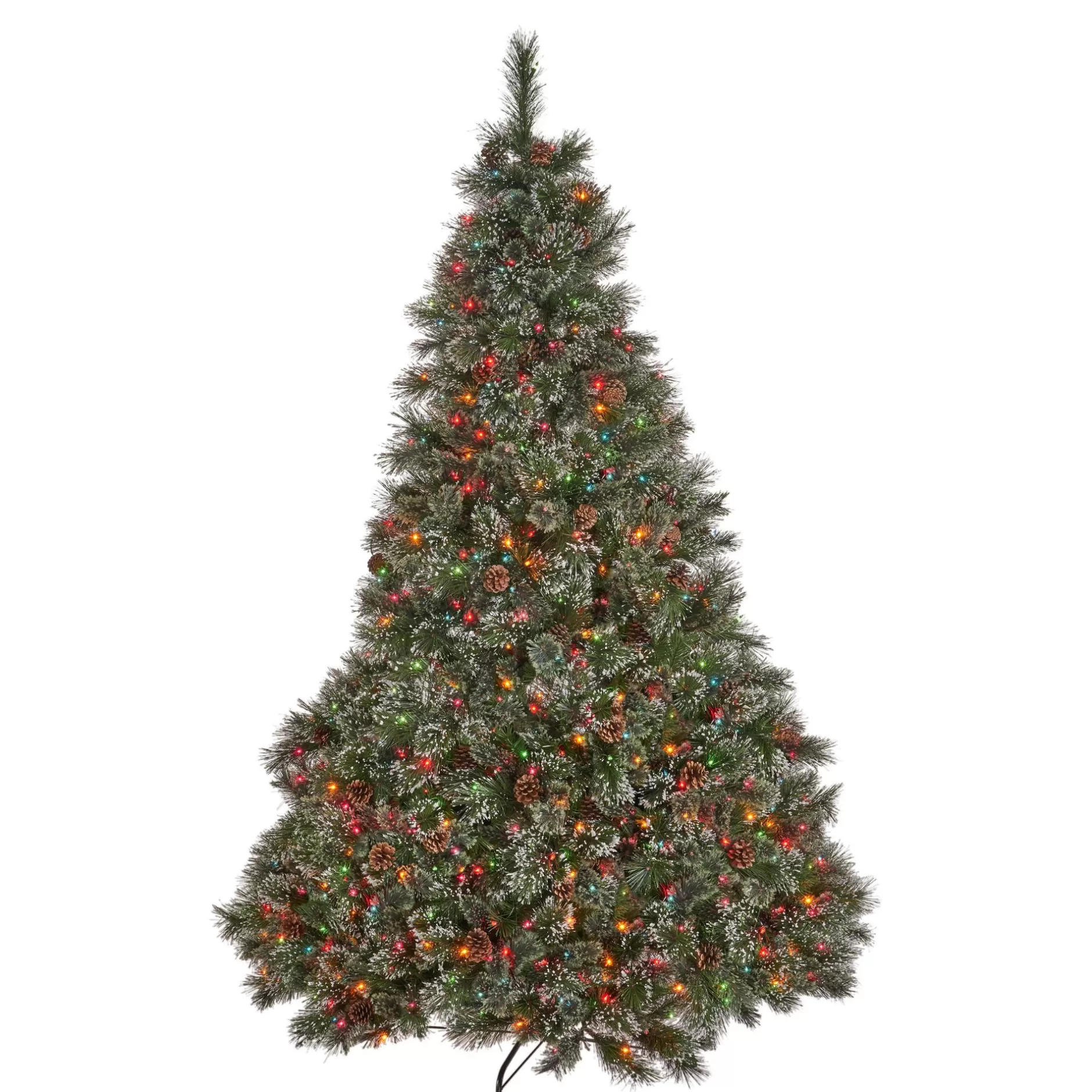 Cheap 7.5' Pre-Lit Full Mixed Spruce Artificial Christmas Tree With Snowy Branches - Multicolor Lights Pre-Lit