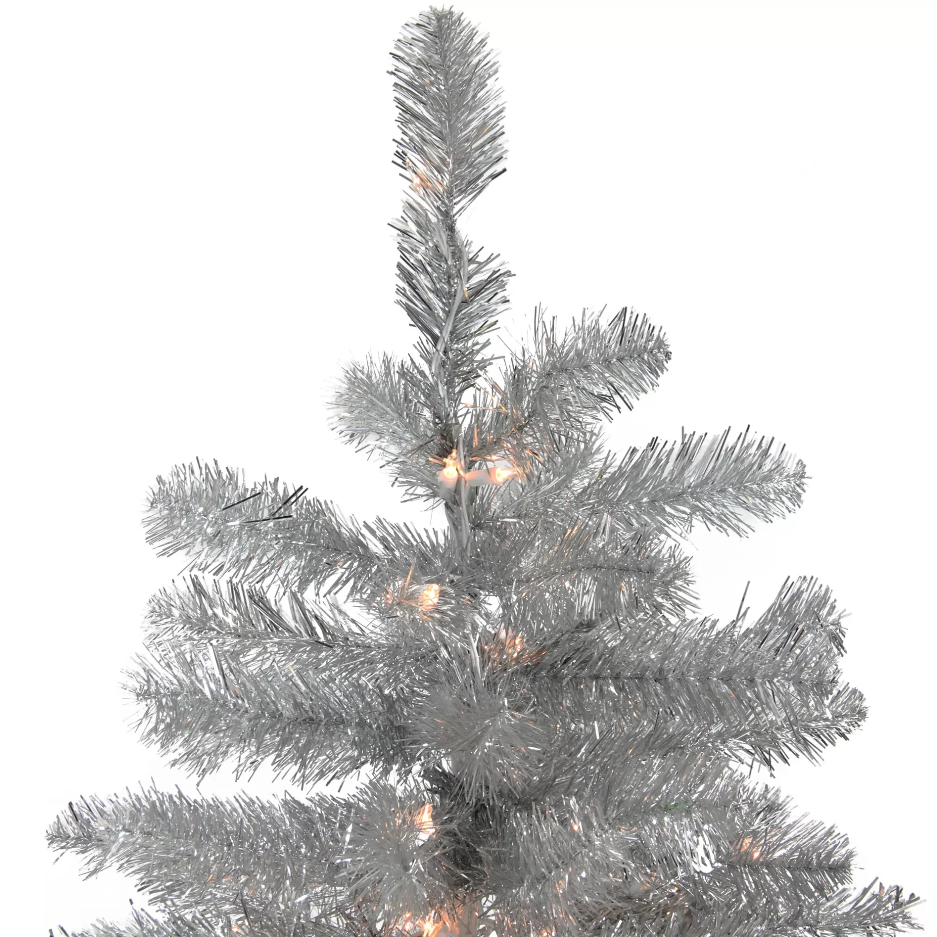 Flash Sale 6.5' Pre-Lit Fullmetallic Silver Tinsel Artificial Christmas Tree, Clear Lights Colorful