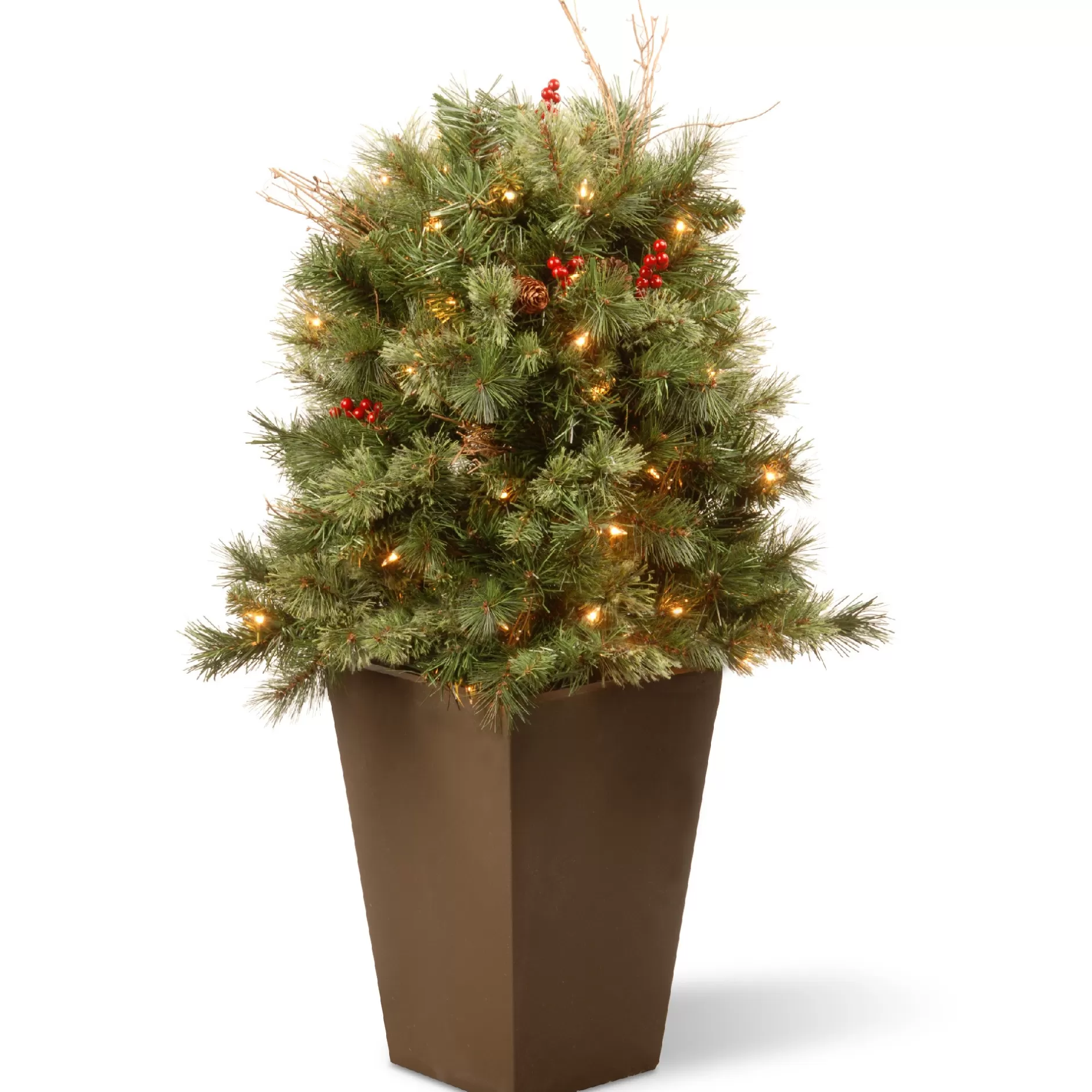 Best 36" Pre-Lit Glistening Pine Porch Bush With Clear Lights Potted