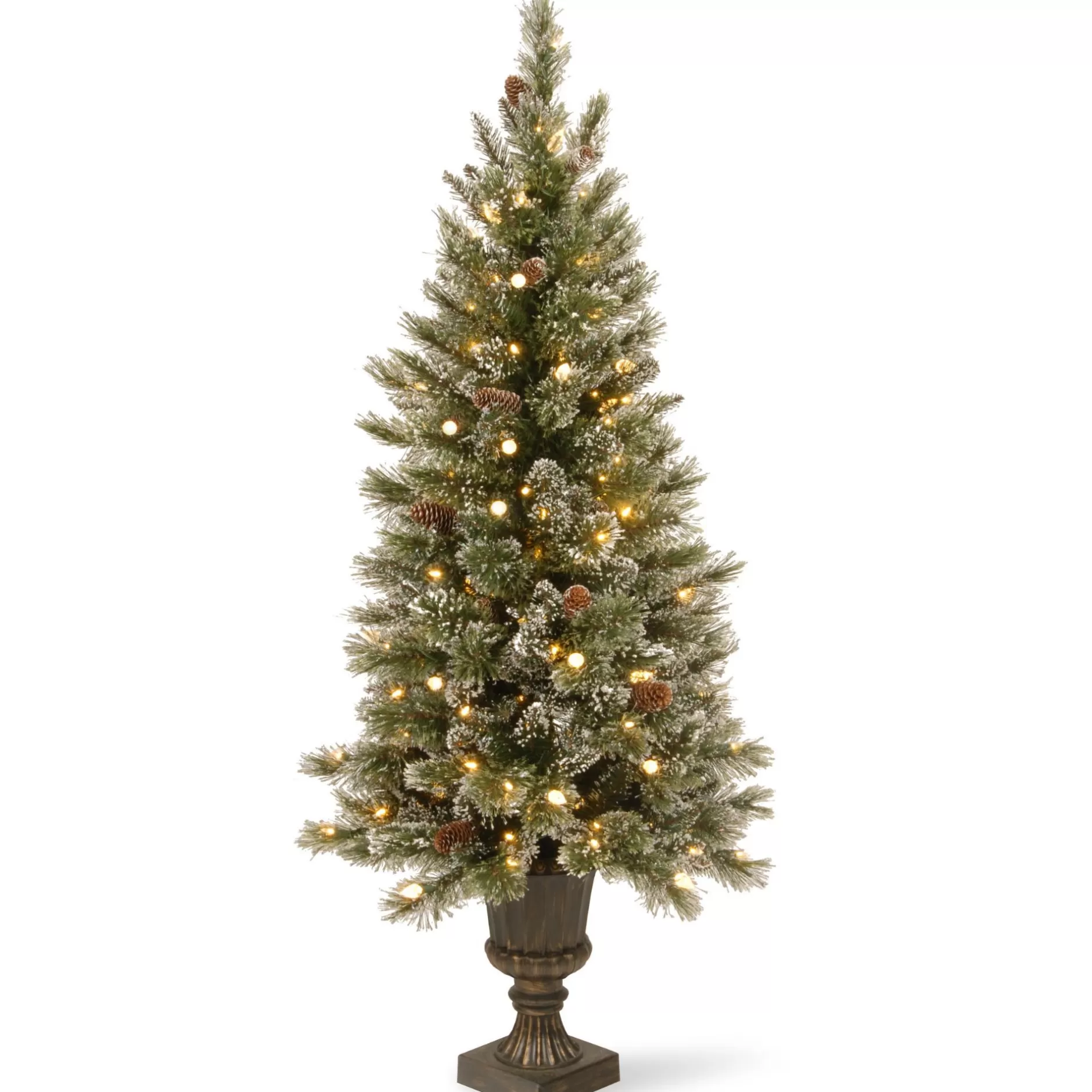 Store 4' Pre-Lit Glittery Bristle Entrance Artificial Christmas Tree – Warm White Led Lights Flocked