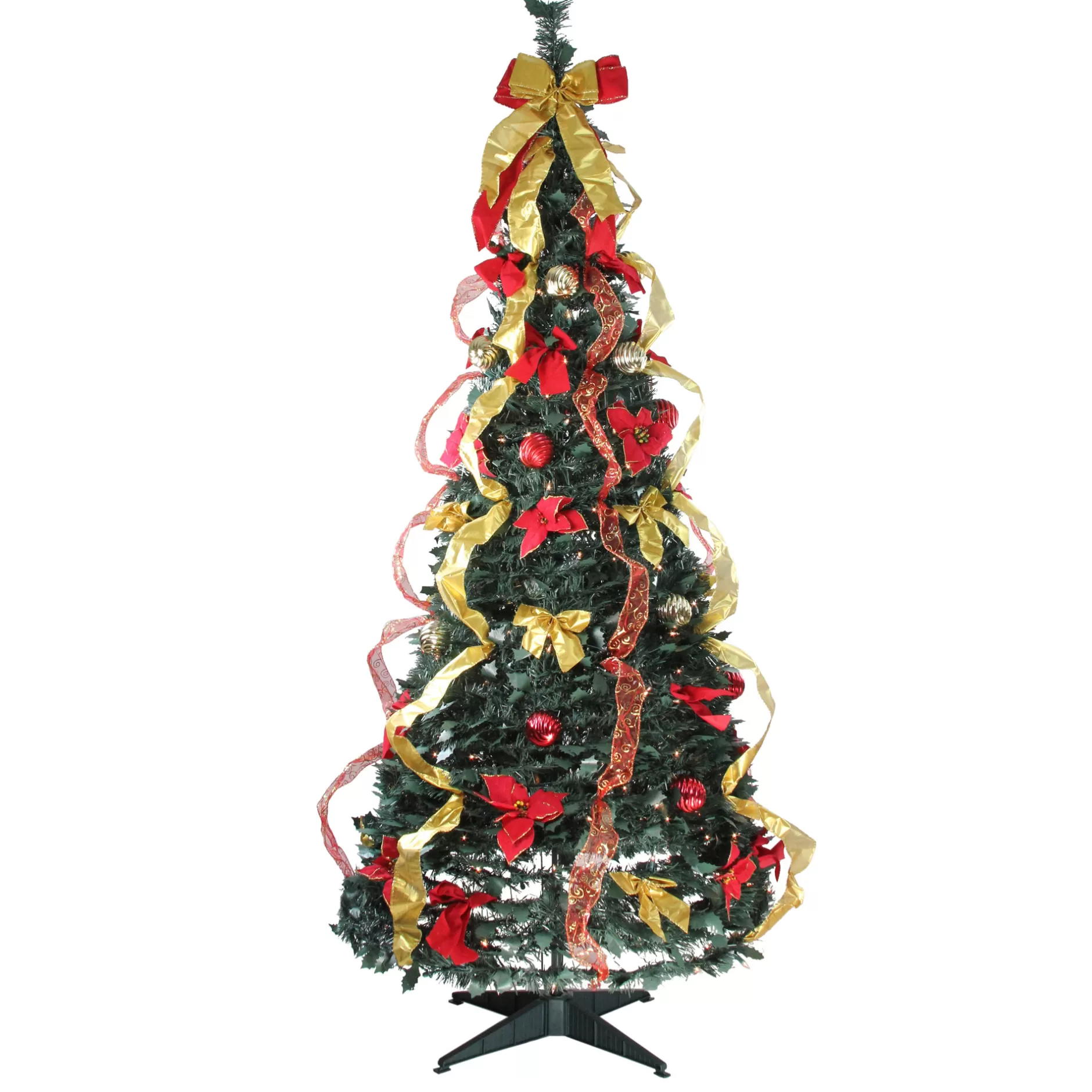 Fashion 6' Pre-Lit Gold And Red Pre-Decorated Pop-Up Artificial Christmas Tree, Clear Lights Pop Up