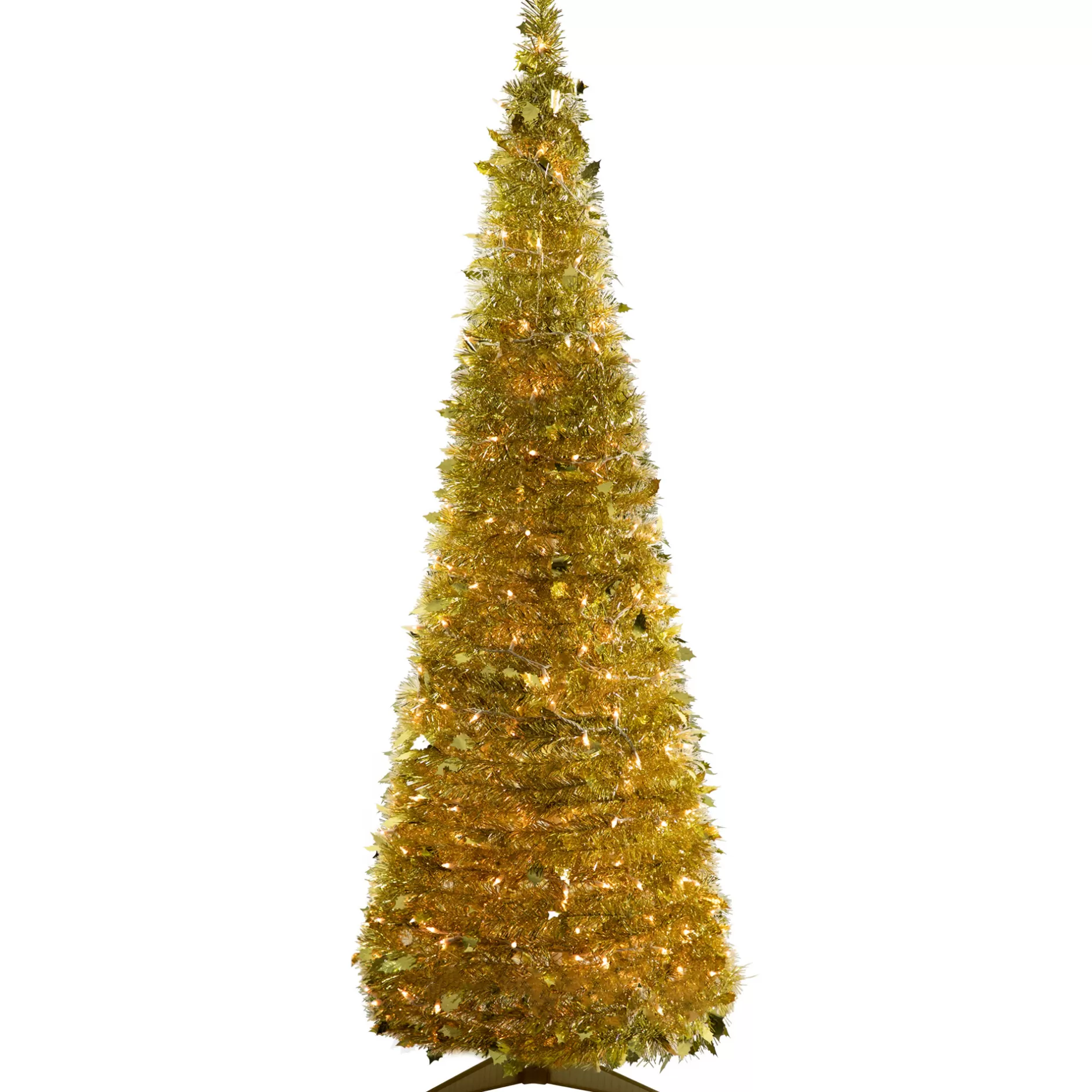 Cheap 6' Pre-Lit Gold Tinsel Pop-Up Artificial Christmas Tree, Clear Lights Pop Up