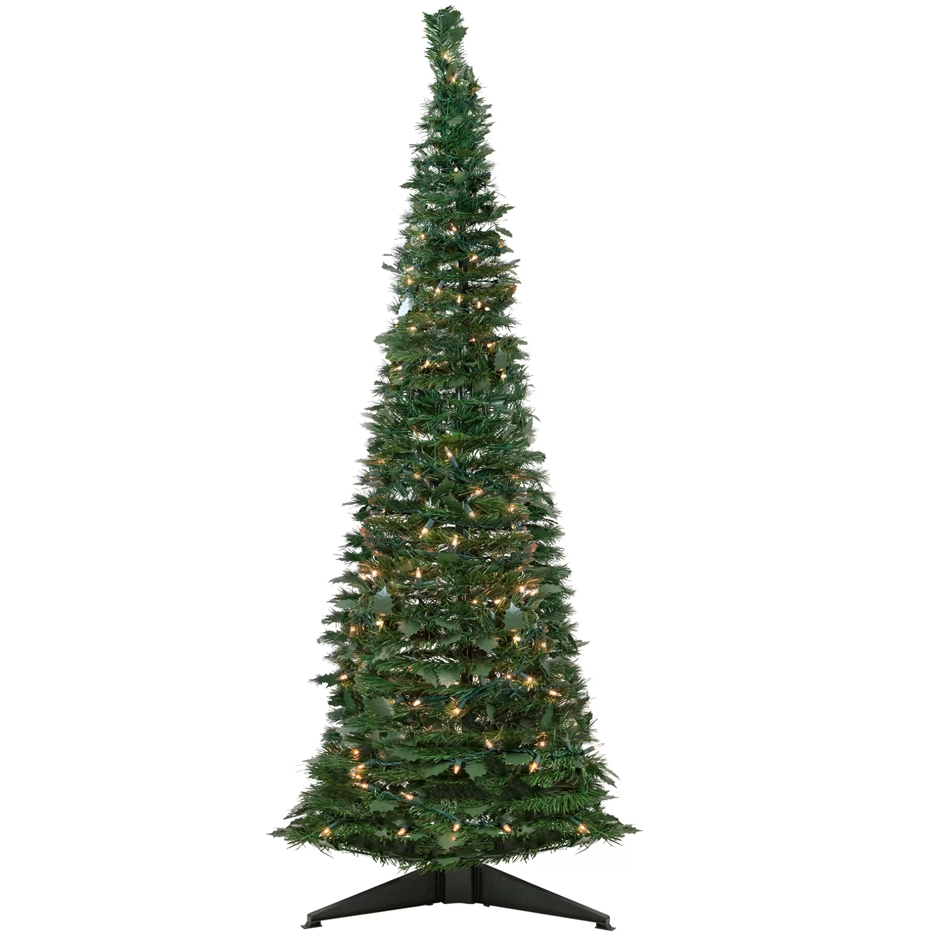Store 6' Pre-Lit Green Holly Leaf Pop-Up Artificial Christmas Tree - Clear Lights Pop Up