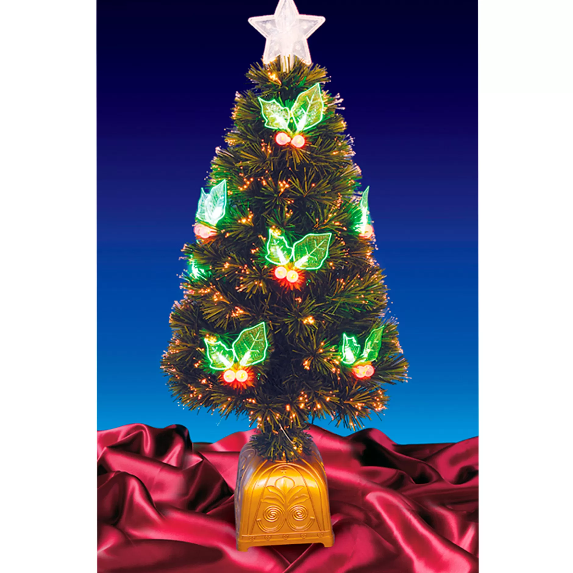 Cheap 4' Pre-Lit Green Medium Potted Artificial Christmas Tree - Multi Lights Fiber Optic