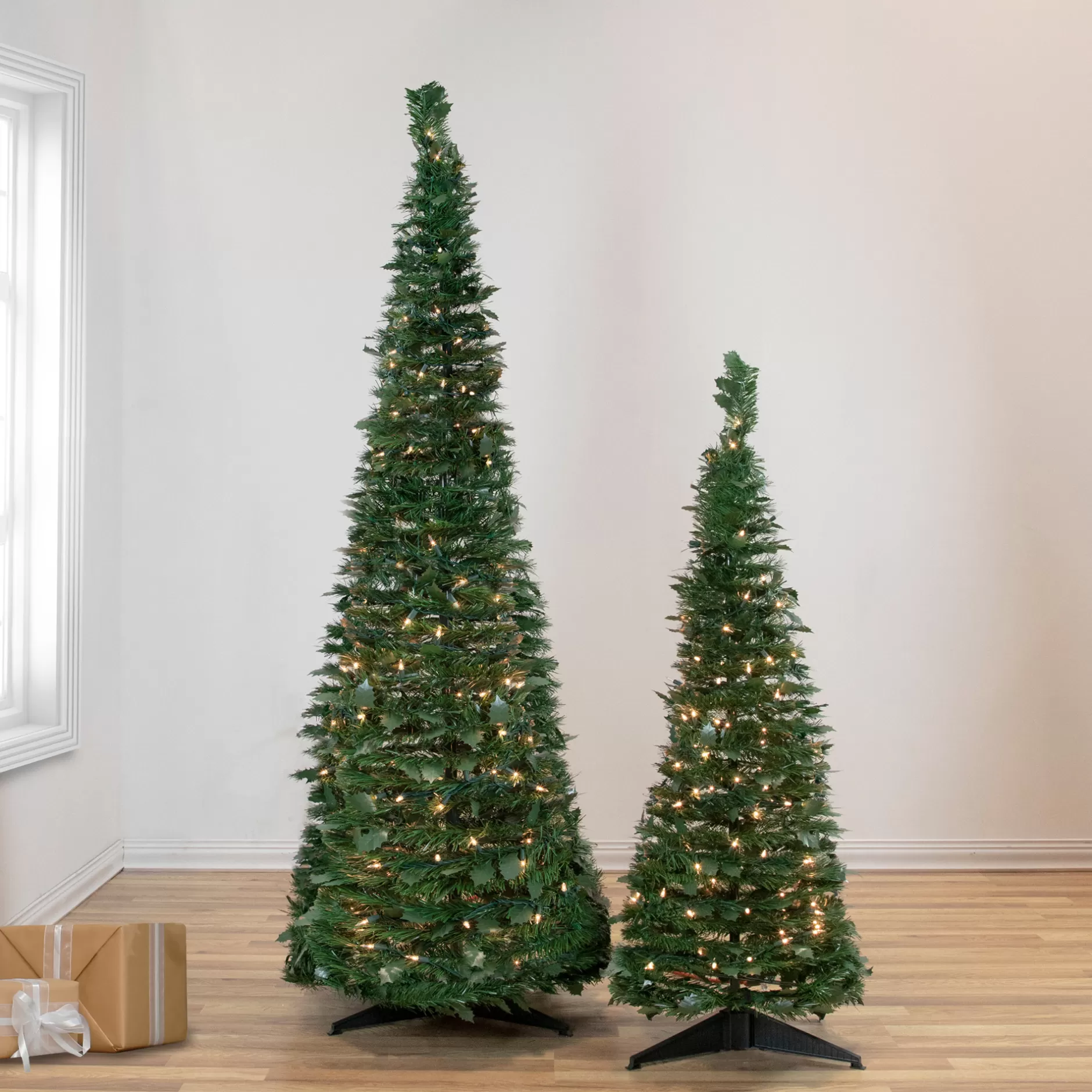 Cheap 4' Pre-Lit Green Tinsel Pop-Up Artificial Christmas Tree, Clear Lights Pop Up