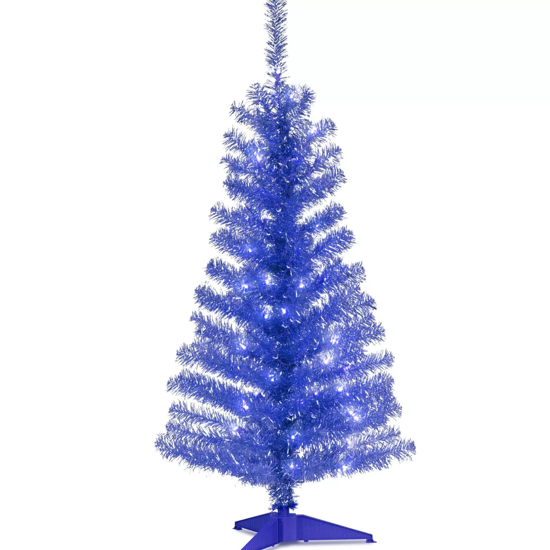 Fashion 4' Pre-Lit Medium Blue Tinsel Artificial Christmas Tree, Clear Lights Colorful