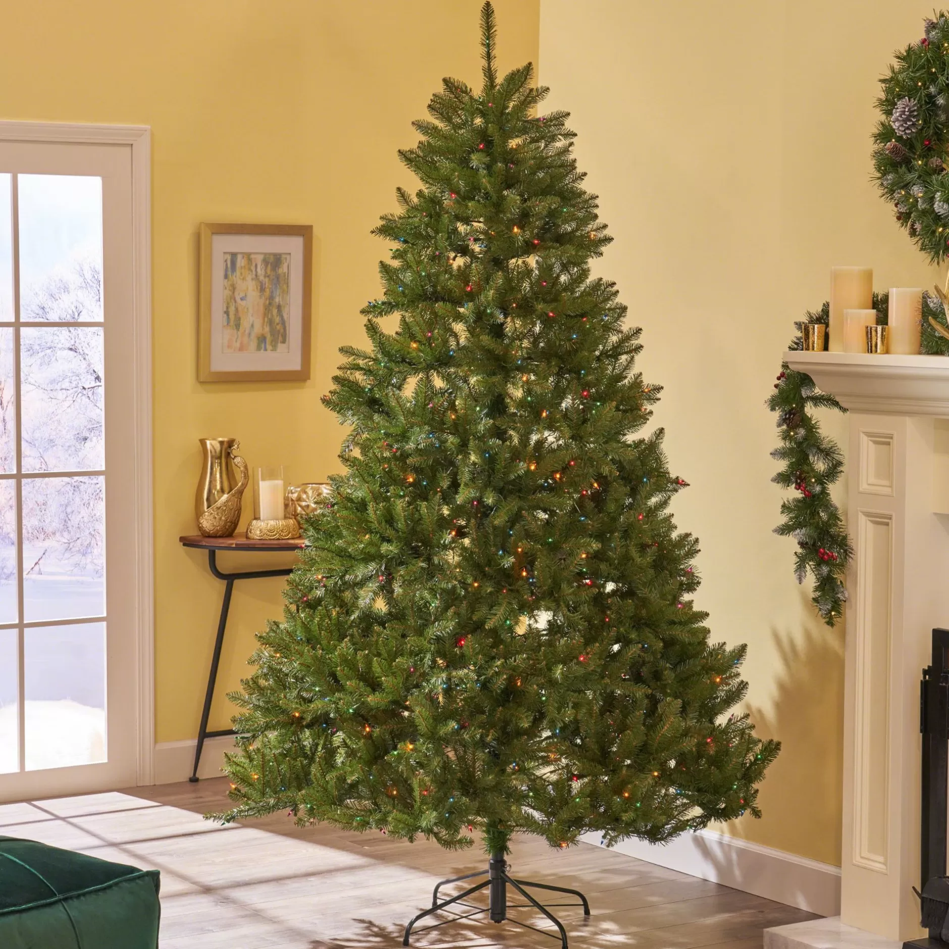 Hot 9' Pre-Lit Medium Dunhill Fir Artificial Christmas Tree - Multicolor Lights Pre-Lit
