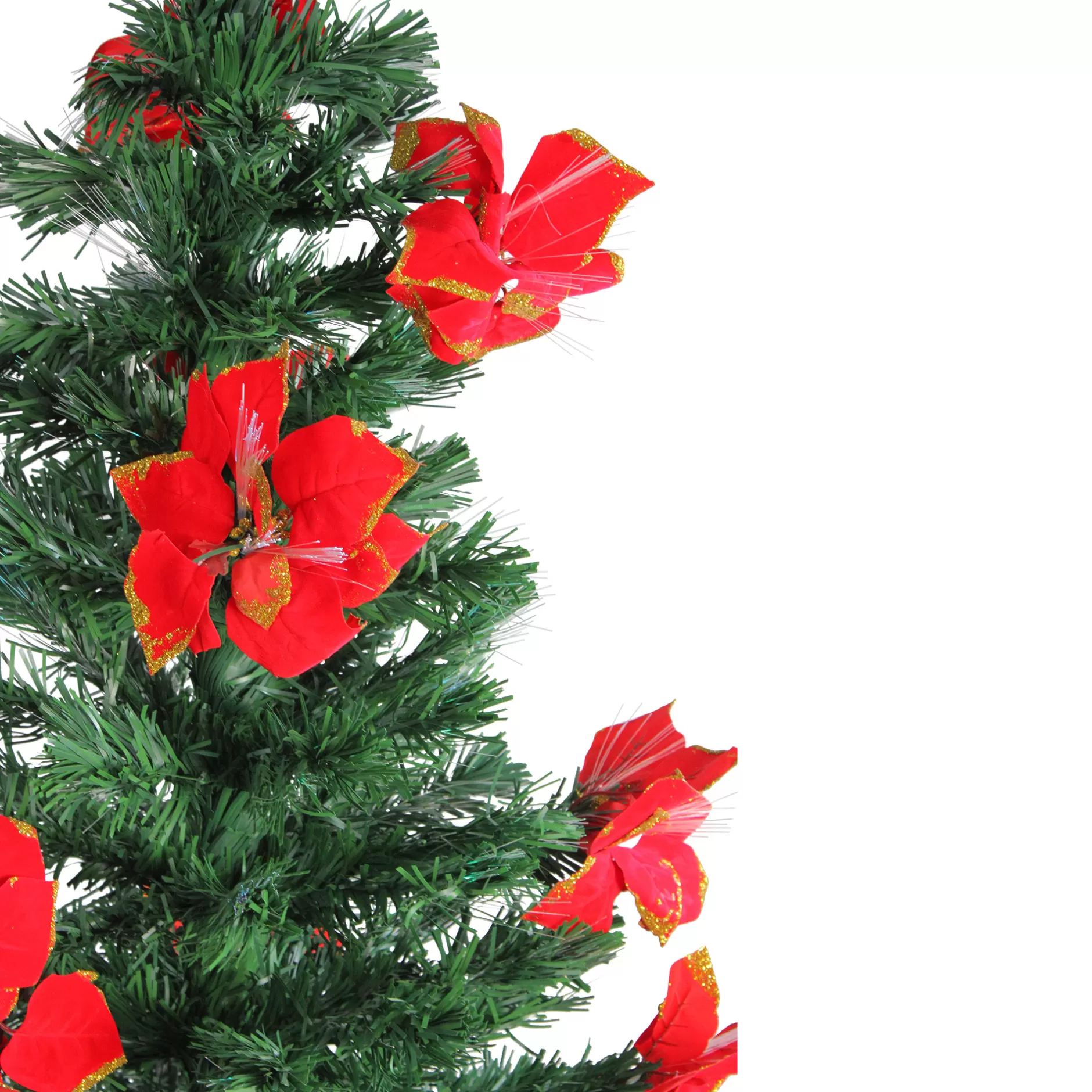 Clearance 5' Pre-Lit Medium Fiber Optic Artificial Christmas Tree With Red Poinsettias - Multicolor Lights Fiber Optic