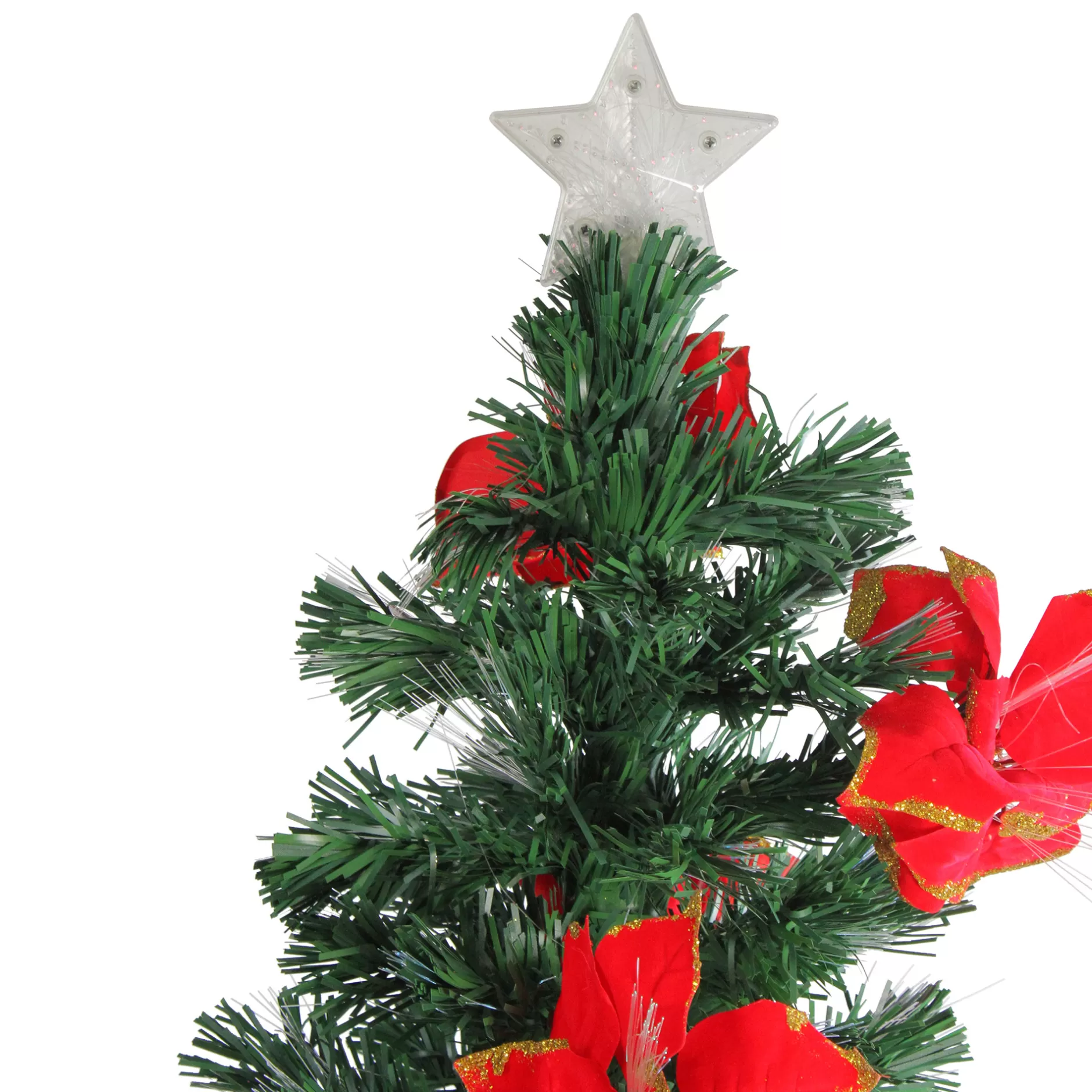 Clearance 5' Pre-Lit Medium Fiber Optic Artificial Christmas Tree With Red Poinsettias - Multicolor Lights Fiber Optic