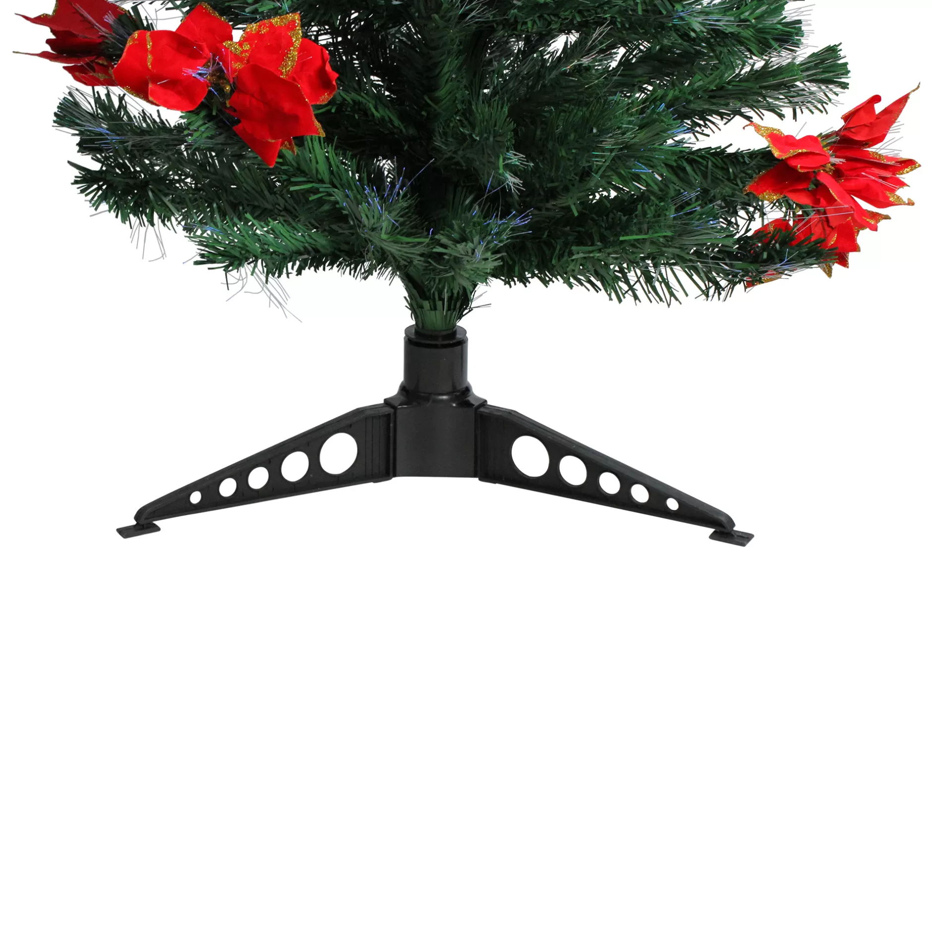Clearance 5' Pre-Lit Medium Fiber Optic Artificial Christmas Tree With Red Poinsettias - Multicolor Lights Fiber Optic