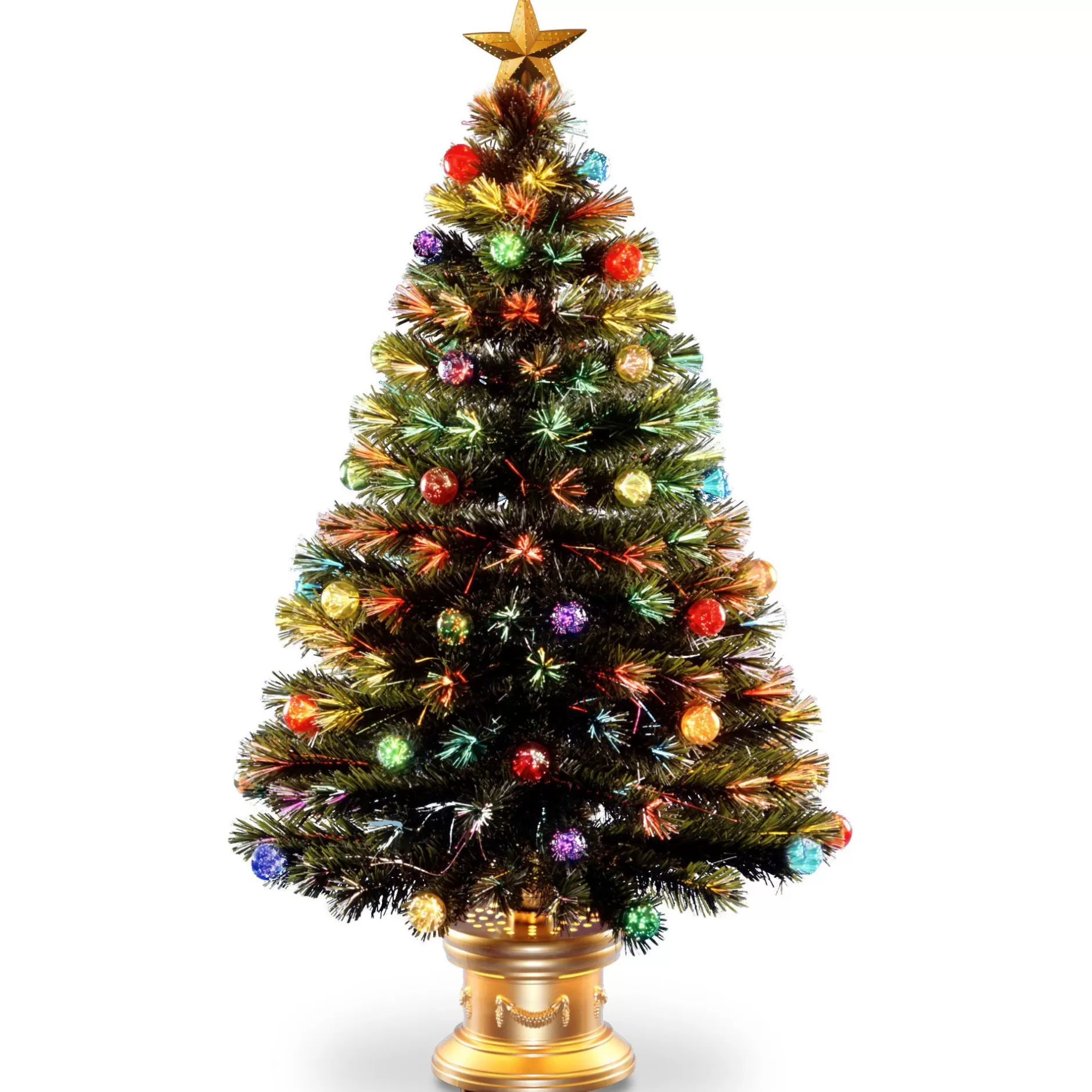 Cheap 48" Pre-Lit Medium Fiber Optic Artificial Ornamented Christmas Fireworks Tree, Led Lights Pre-Lit