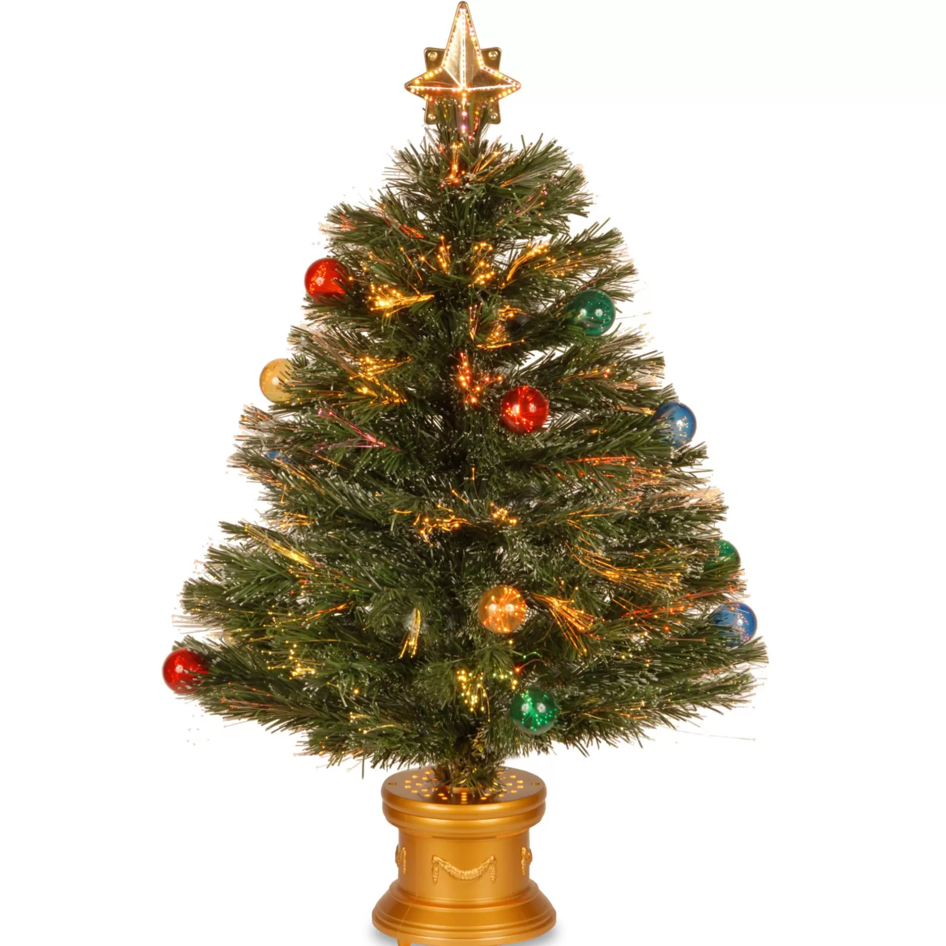 Outlet 3' Pre-Lit Medium Fiber Optic Artificial Ornamented Christmas Tree, Led Lights Pre-Lit