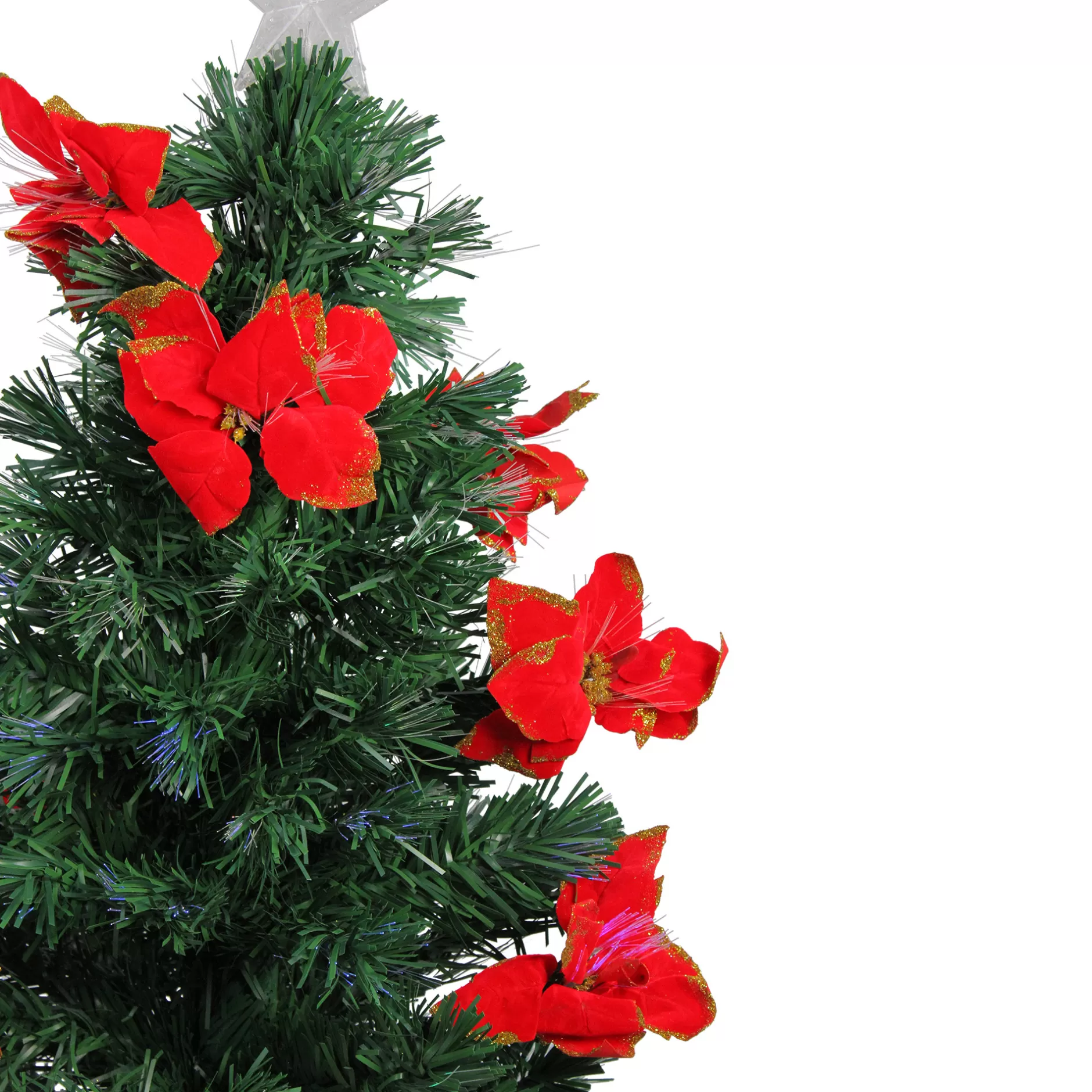Clearance 3' Pre-Lit Medium Fiber Optic Red Poinsettias Artificial Christmas Tree - Multicolor Lights Fiber Optic