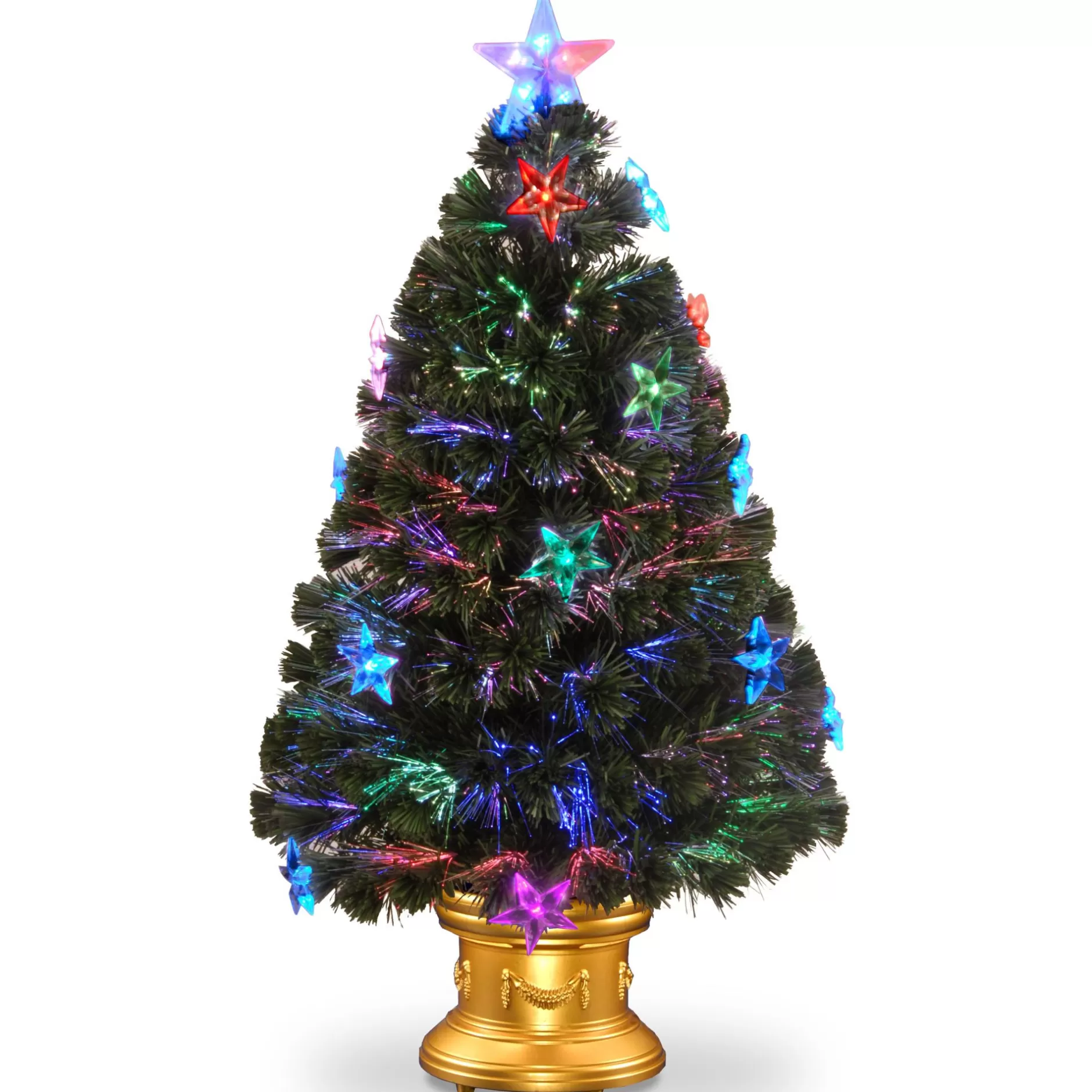 New 3' Pre-Lit Medium Fiber-Optic Artificial Christmas Tree With Stars - Multicolor Led Lights Pre-Lit